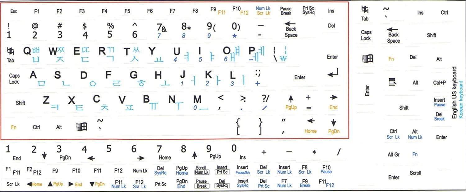 Korean English US Mini Keyboard Sticker White 9 x 9