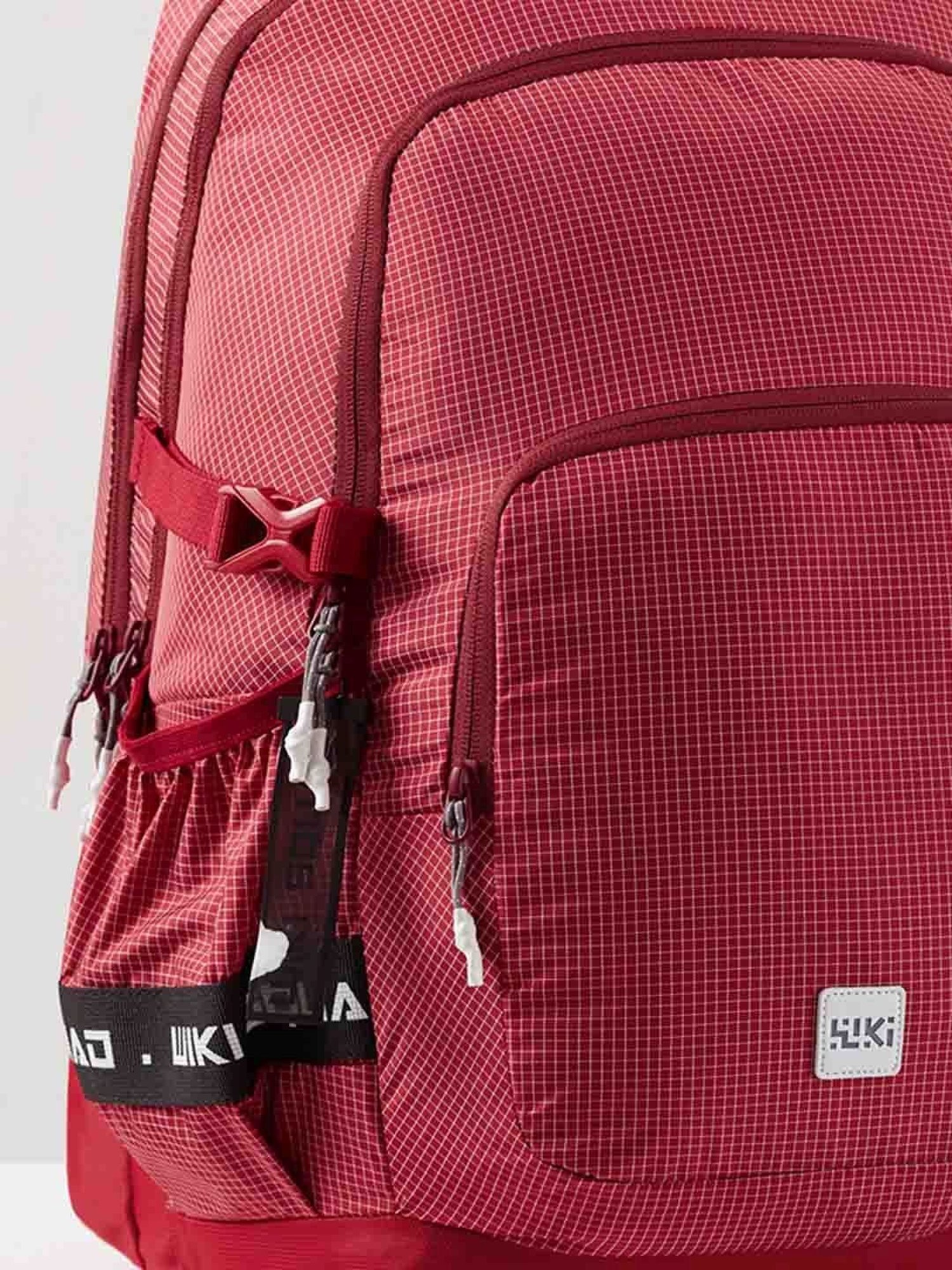 Wiki Back to School Squad 4 Red Polyester Checks Backpack - 40 Ltrs
