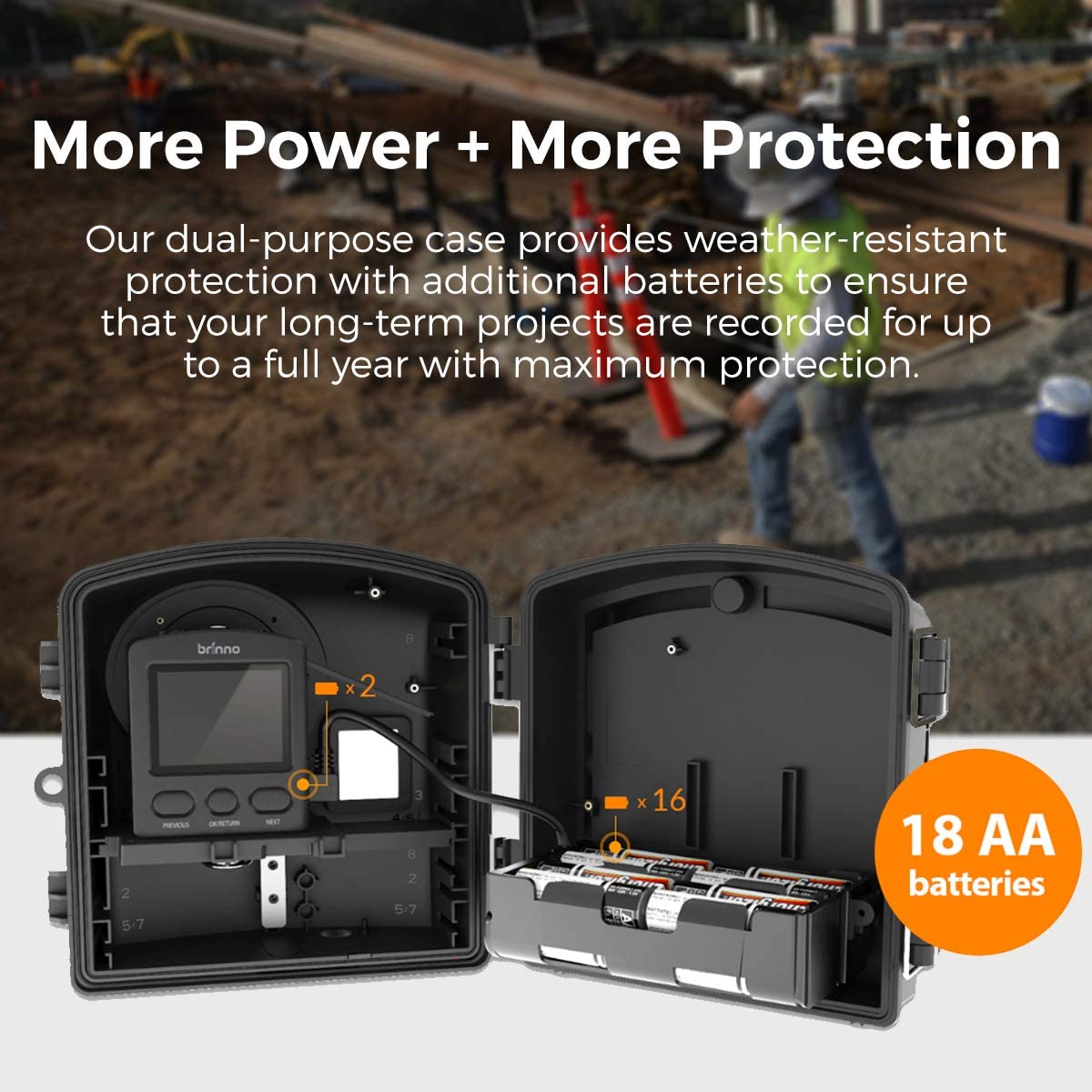 Brinno Construction Trio Bundle Pack BCC2000, Up to 1 Year Battery Life, Perfect for Construction and Outdoor Security, 1080P FHD - Includes Flexible Clamp Mount and Weather Resistant Outdoor Housing