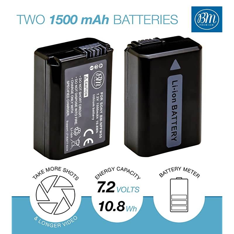 2 NPFW50 Batteries and Charger for Sony A6400 DSCRX10 IV DSCRX10 III DSCRX10 II DSCRX10 Alpha 7 Alpha 7R a7 a7R A7s A7s II a3000 a5000 a6000 a6300 a6500 Digital Cameras