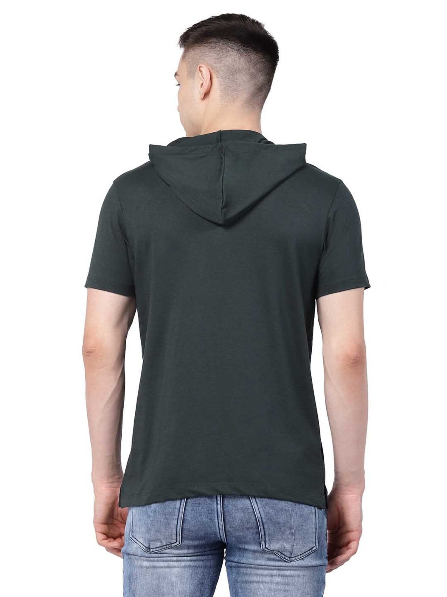 Kalt Dark Green Regular Fit Striped Hooded T-Shirt