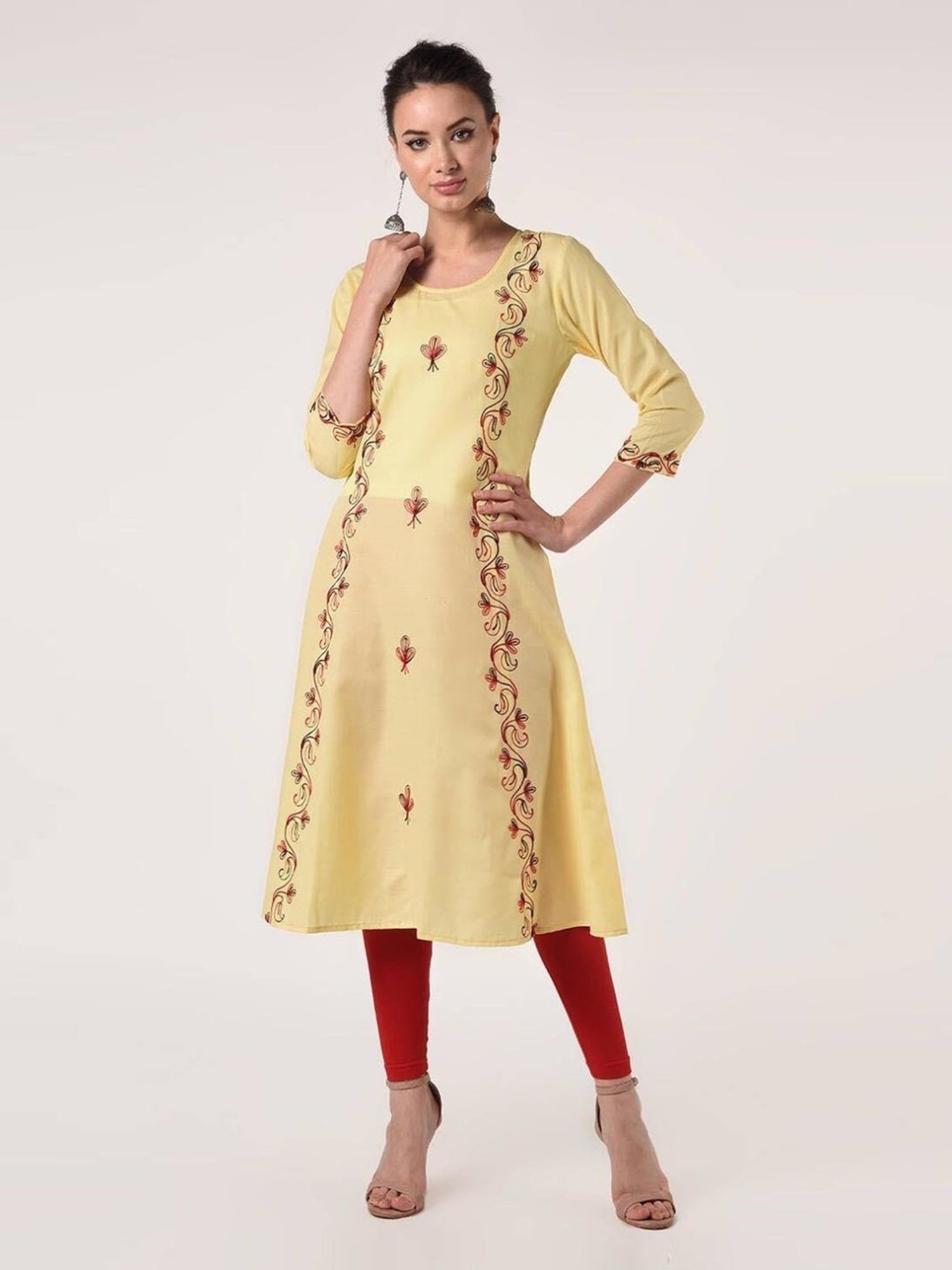 Kaanchie Nanggia Yellow Cotton Embroidered Kurta