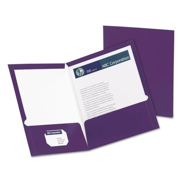 Oxford High Gloss Laminated Paperboard Folder 100-Sheet Capacity Purple 25/Box