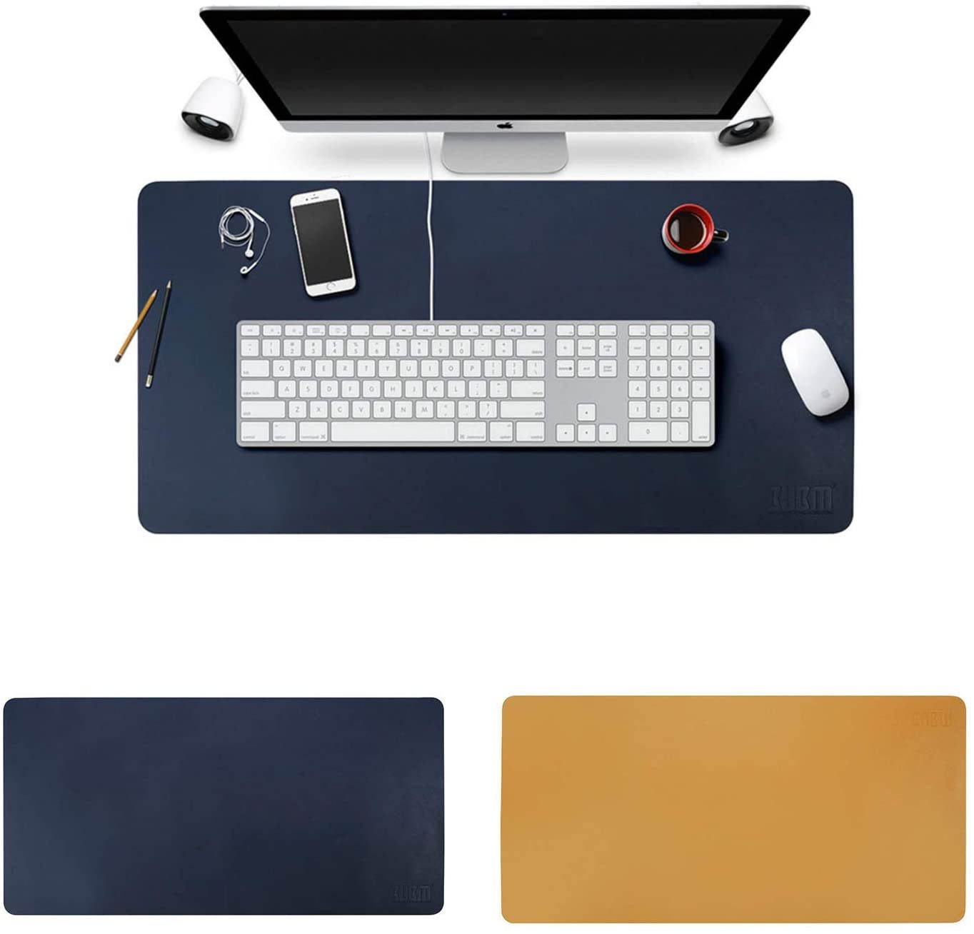 BUBM PU Leather Mouse Pad Mat Waterproof, Perfect Desk Writing Mat for Office and Home,Ultra Thin 2mm - 31.5"x15.8" (Sapphire)