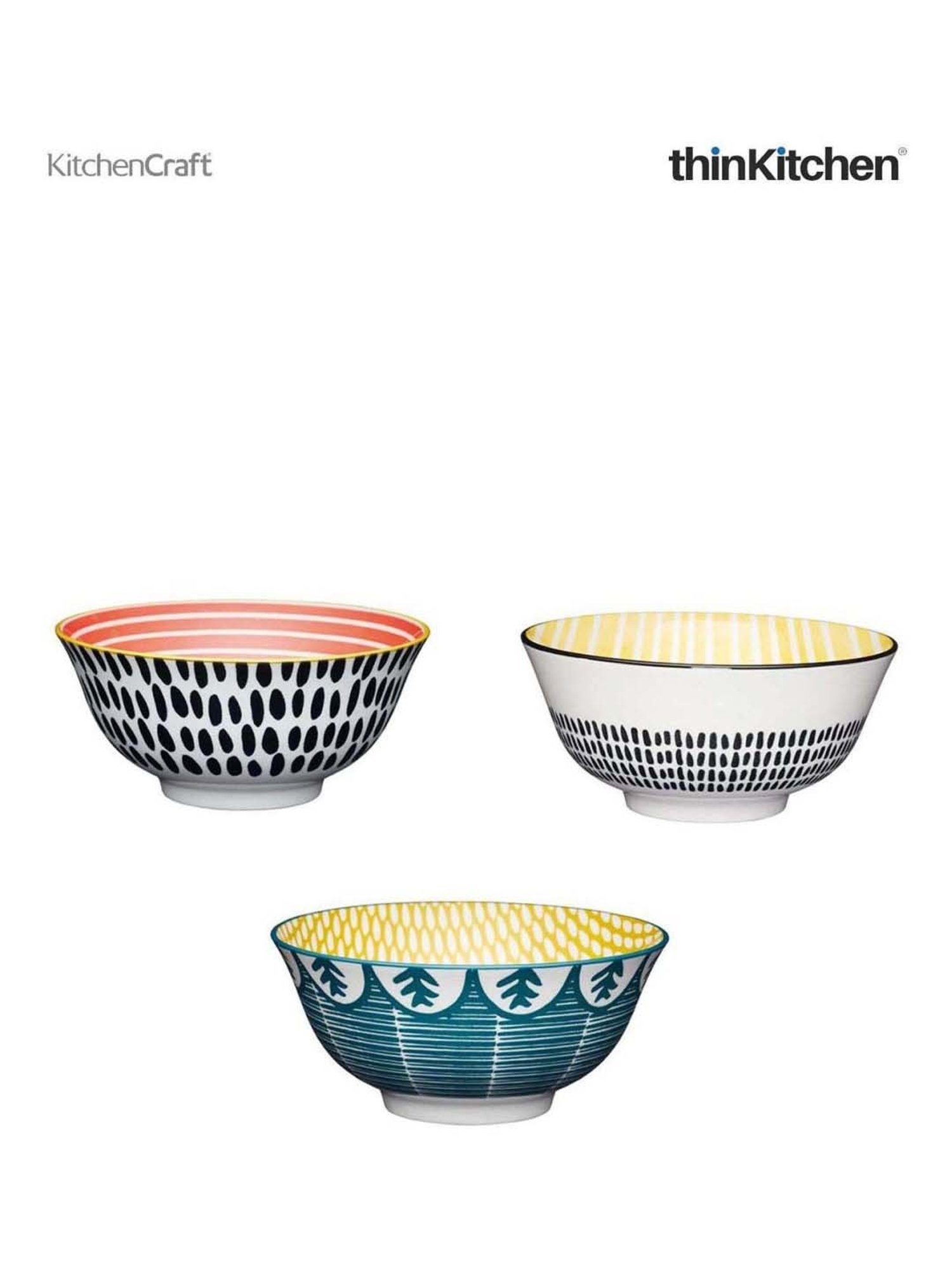 KitchenCraft 3-Piece Multicolor Medium Stripes & Swirls Crockery Bowl Set