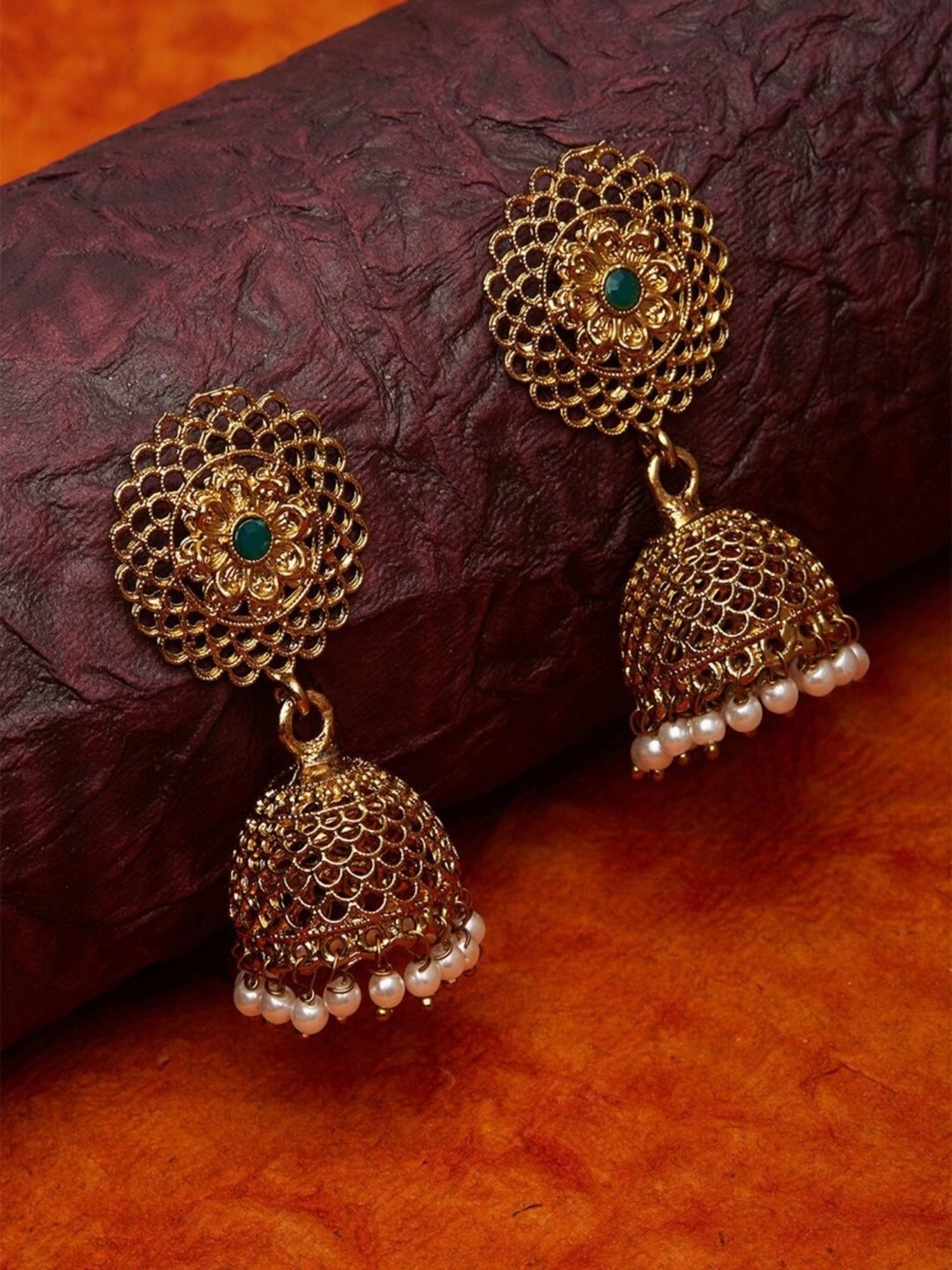 Fida Ethnic Indian Traditional Beautiful Gold Stone Jhumki Earrings