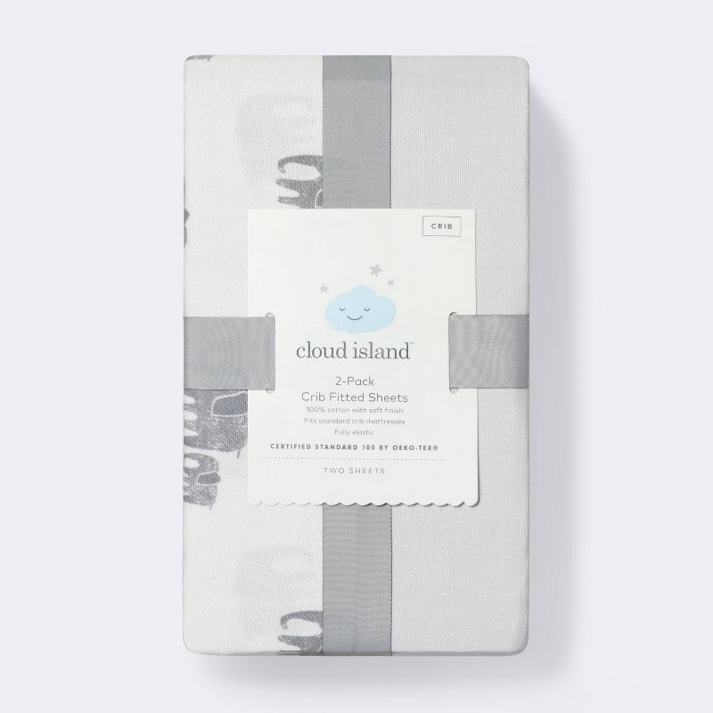 Crib Fitted Sheets Elephant and Gray Solid - Cloud Island™ Gray 2pk