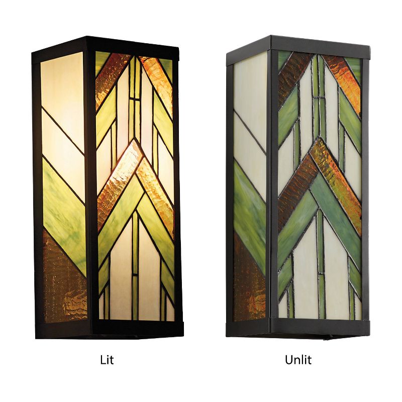 16.25" Stained Glass 1-Light Rectangular Mission Style Outdoor Light Wall Sconce - River of Goods