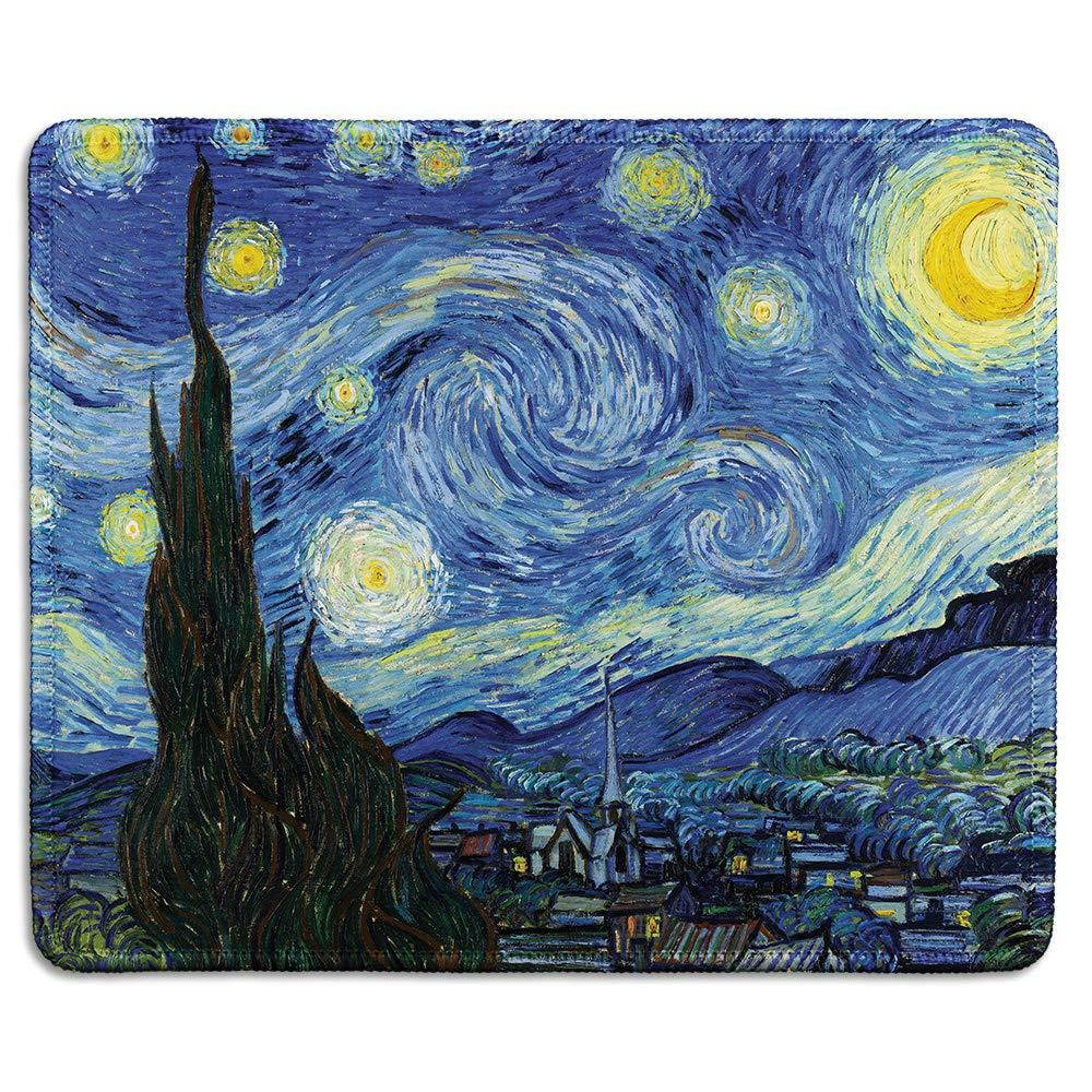 dealzEpic - Art Mousepad - Natural Rubber Mouse Pad with Famous Painting of Starry Night by Vincent Van Gogh - Stitched Edges - 9.5x7.9 inches