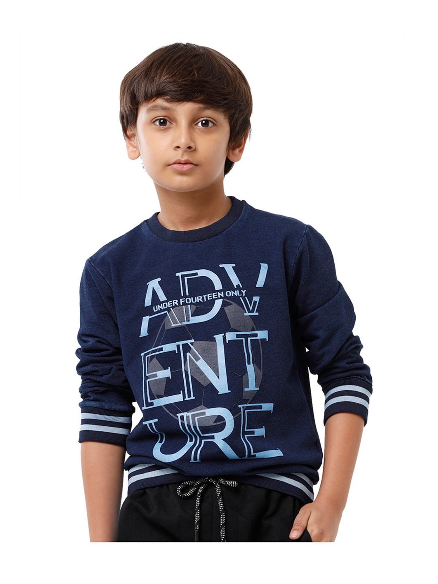 Under Fourteen Only Kids Navy Printed Full Sleeves T-Shirt