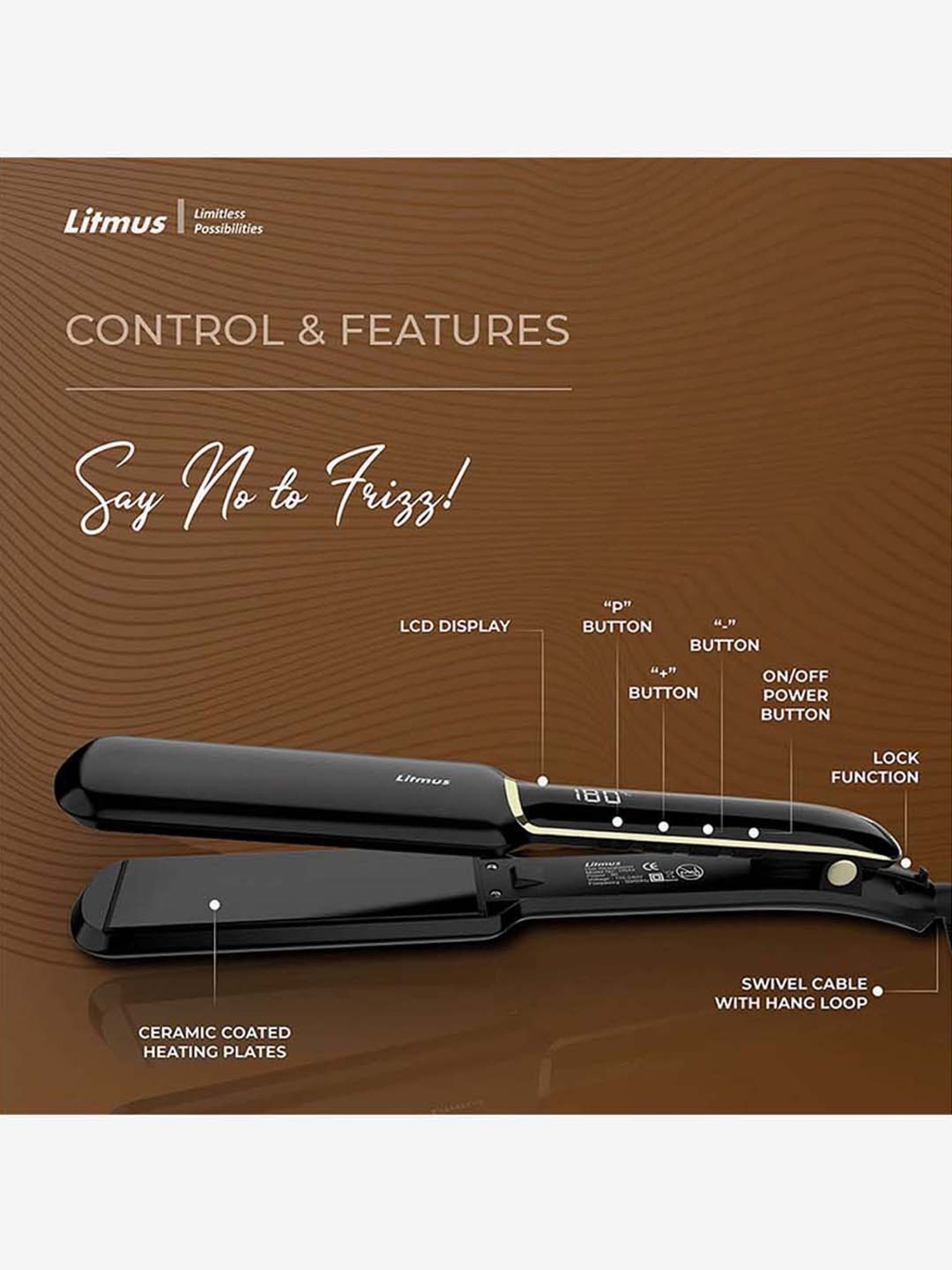 Litmus HS44 Luxury Edition Wide 3D Ceramic Plate Hair Straightener (Black)