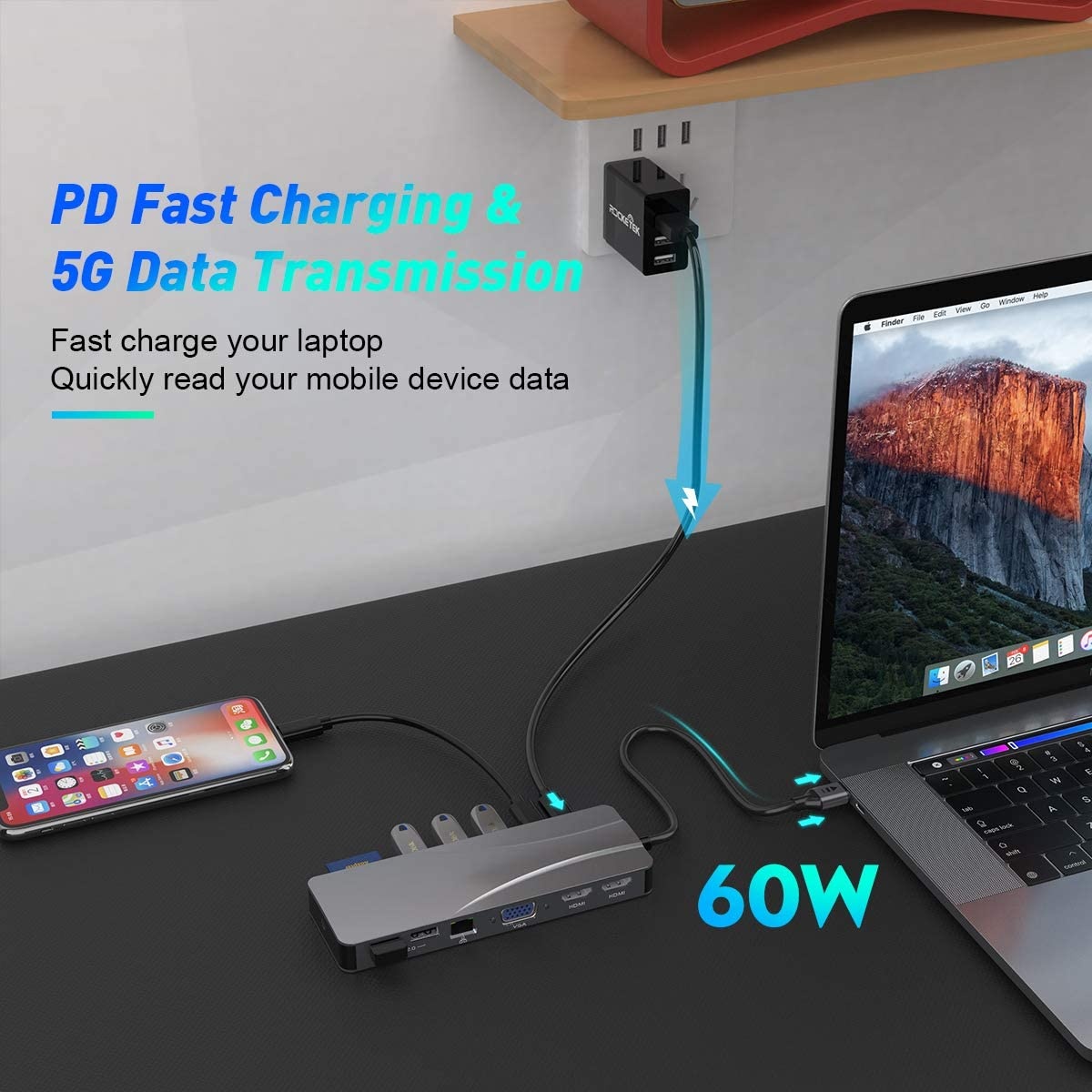 14 in 1 USB C Hub, Triple Display USB C Docking Station with 2 4K HDMI, VGA,Gigabit Ethernet, Power Delivery Type C Port,SD TF, 5 USB Ports,Audio, USB C Dock Compatible for MacBook,Other USB C Laptop