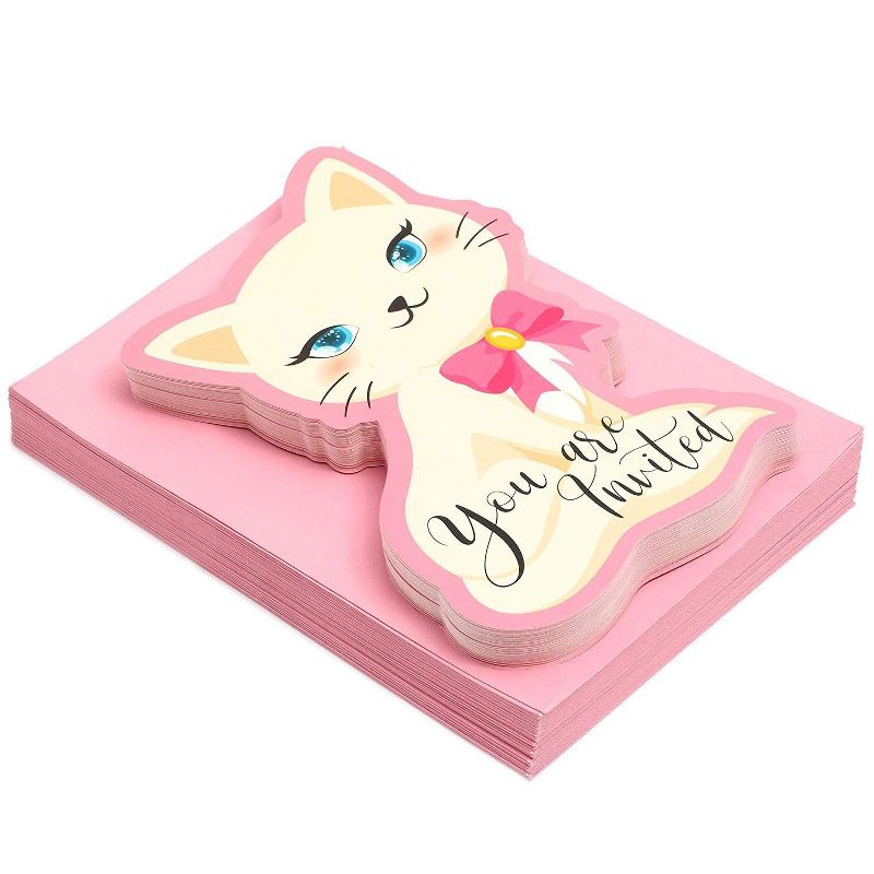Blue Panda 36-Pack Pink Cat "You Are Invited" Party Invitations Cards with Envelopes for Kids Birthday 5x7 in