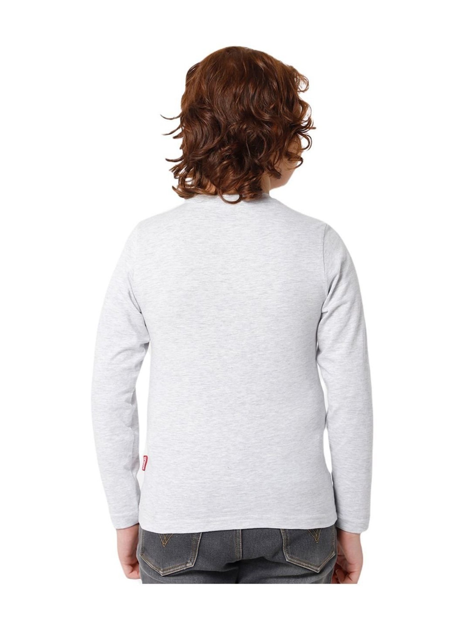 Proteens Kids Melange Grey Cotton Printed Full Sleeves T-Shirt