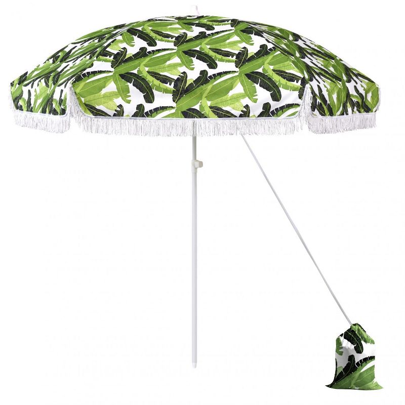 Astella  6.5 Ft. Fiberglass Beach Umbrella W/ Carry Bag - White Frame / Lush Paradise Canopy NOVA656C-P5-204-FRINGE