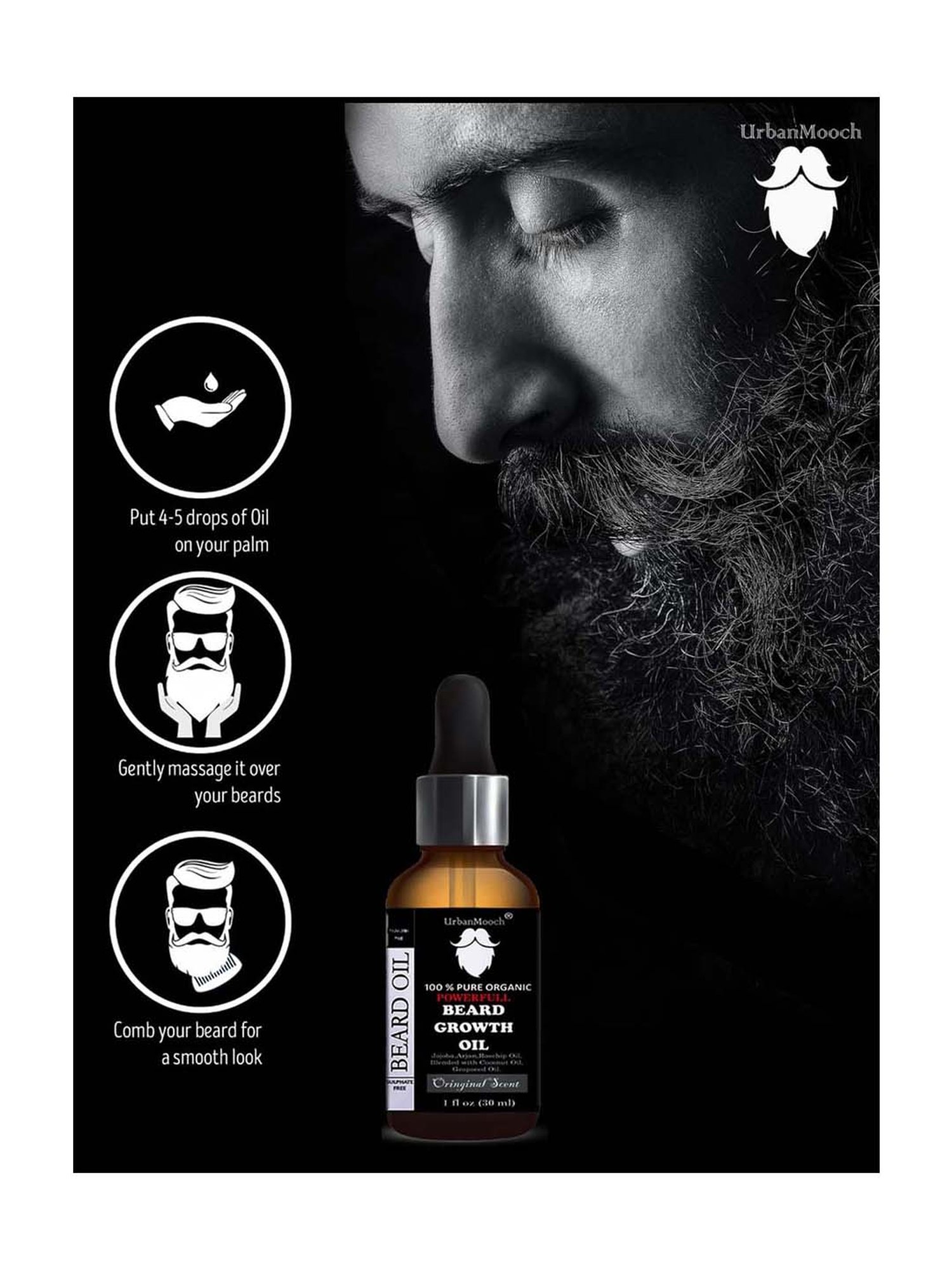 UrbanMooch Powerfull Beard Growth Oil Pack of 2 - 60 ml