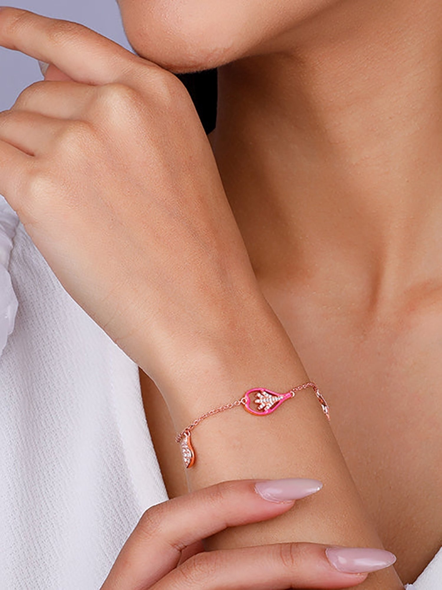 GIVA 92.5 Sterling Silver Bhumi Rose Gold Pink Rani Ebony Adjustable Bracelet