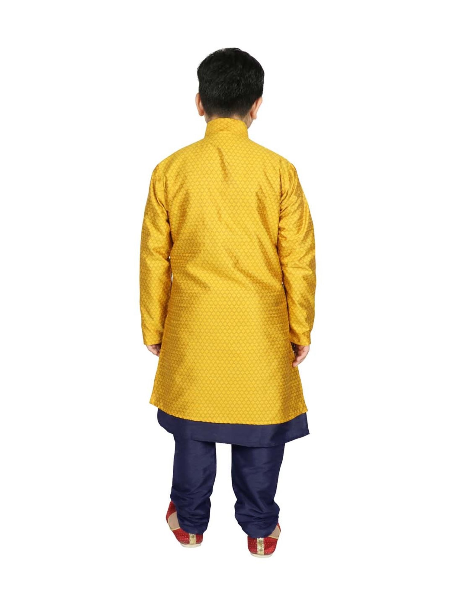 SG Yuvraj Kids Gold & Navy Textured Pattern Full Sleeves Kurta Set