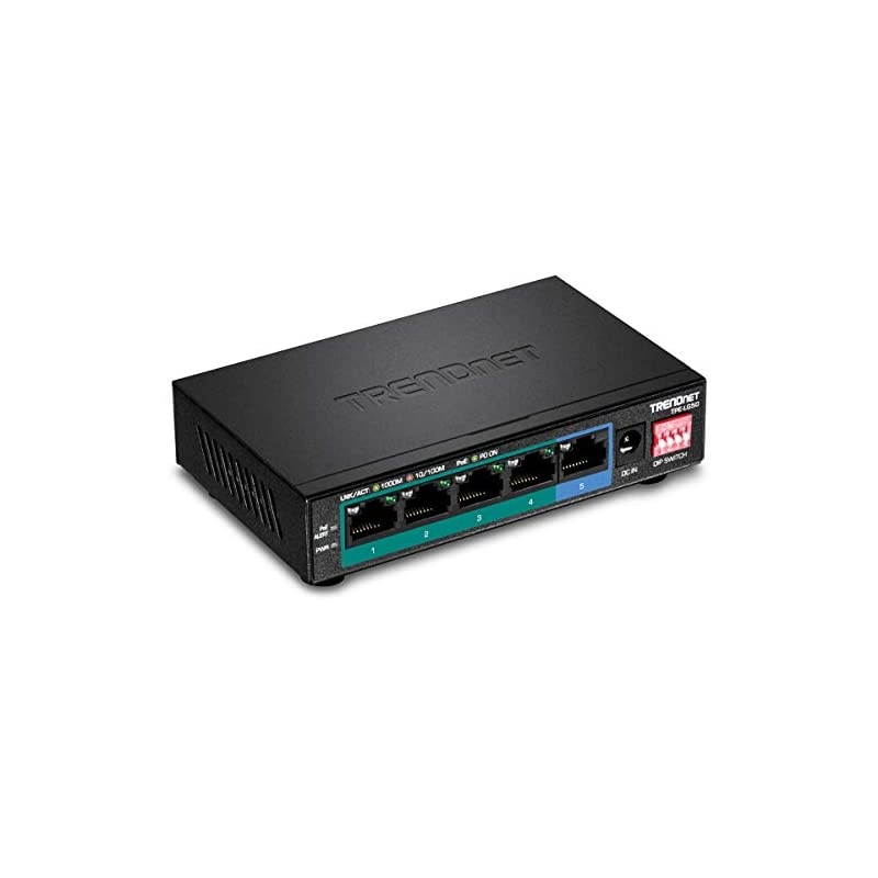 5-Port Gigabit Long Range PoE+ Switch, TPE-LG50, 4 x PoE+ Ports, 1 x Gigabit Port, Camera DIP Switch extends PoE+ 200m (656 ft.), Lifetime Protection Black