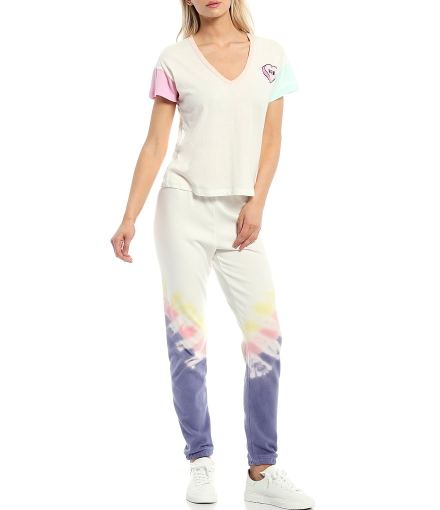 WILDFOX Knit V-Neck Paradise Color Blocked T-Shirt