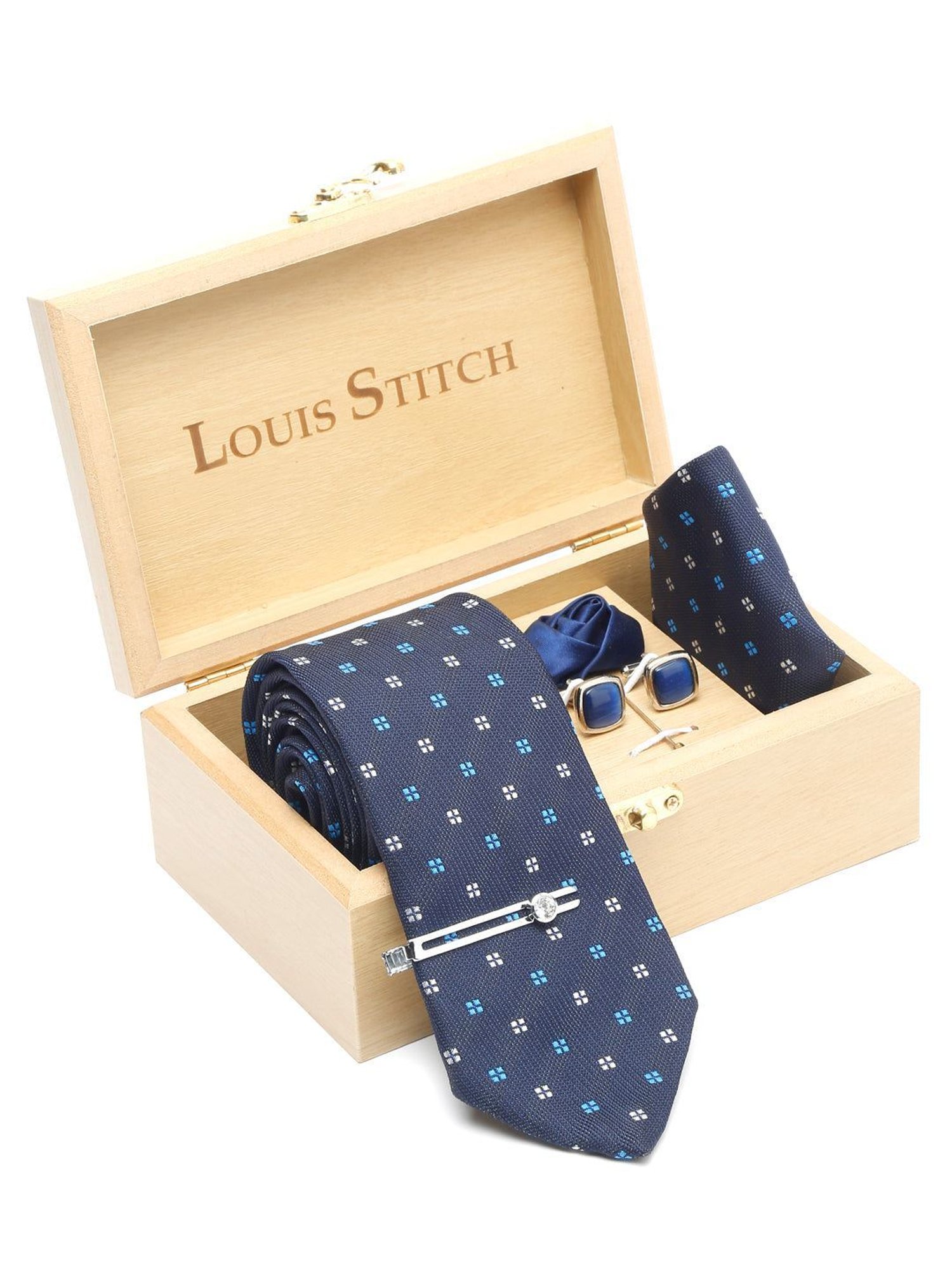 Louis Stitch Blue Embroidered Necktie Gift Set - Set of 5