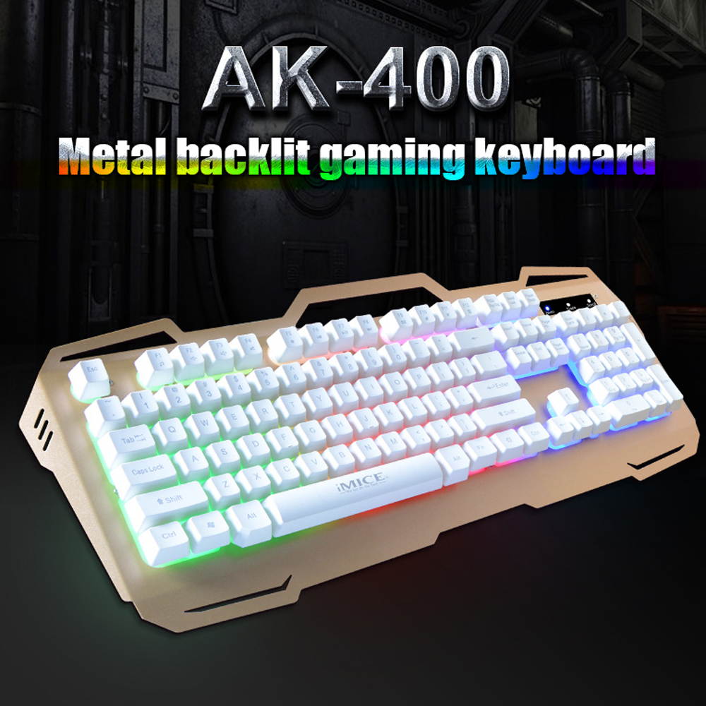 IMICE Gaming Keyboard Wired USB Gamer Keyboards 104 Keys Computer Keyboard Metal Panel Floating Backlit Keyboard For Desktop/PC(Gold)
