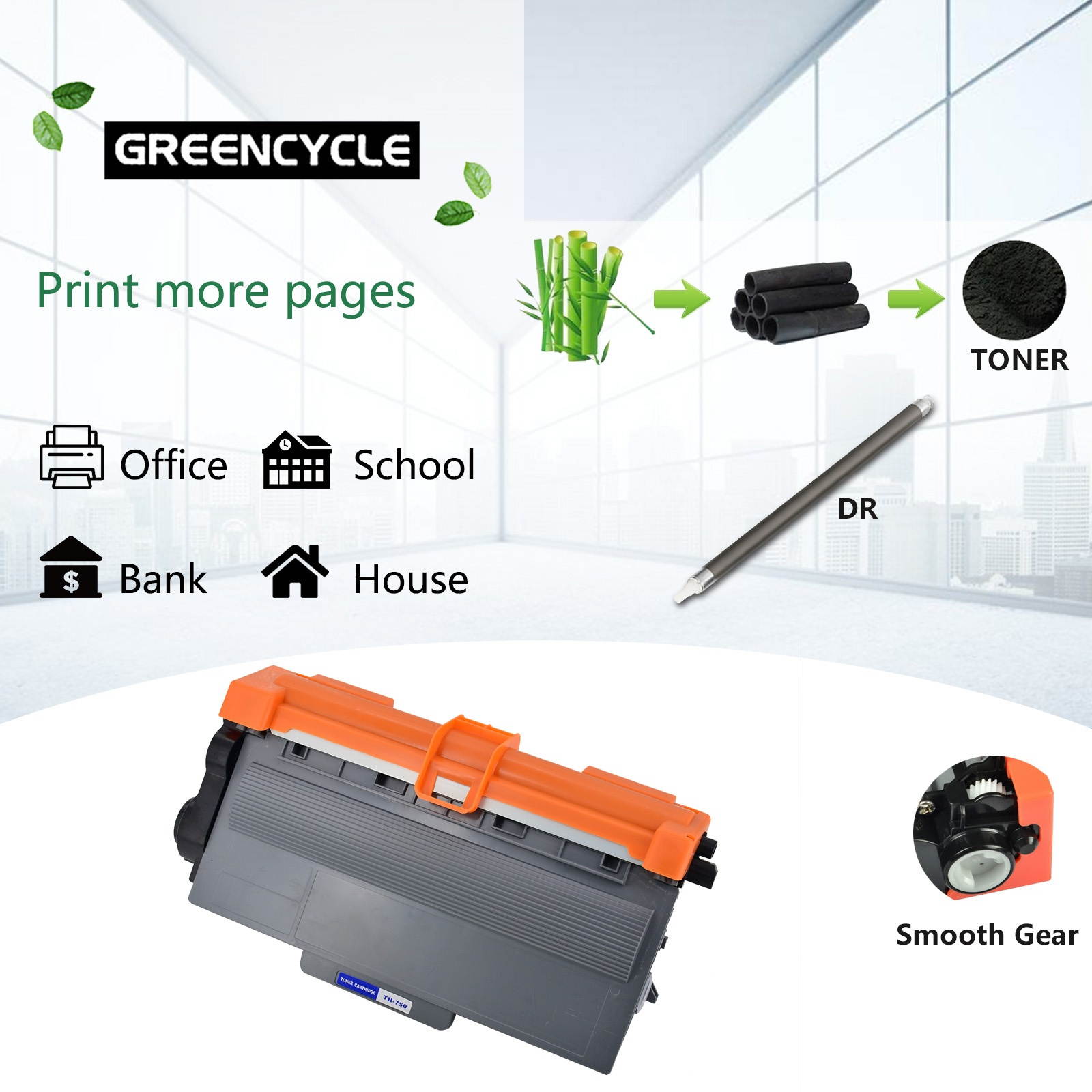 GREENCYCLE 5PK Set Compatible with Brother TN750 DR720 (3 Toner, 2 Drum) High Yield for HL-5445D 6180DW MFC-8950DW Printer