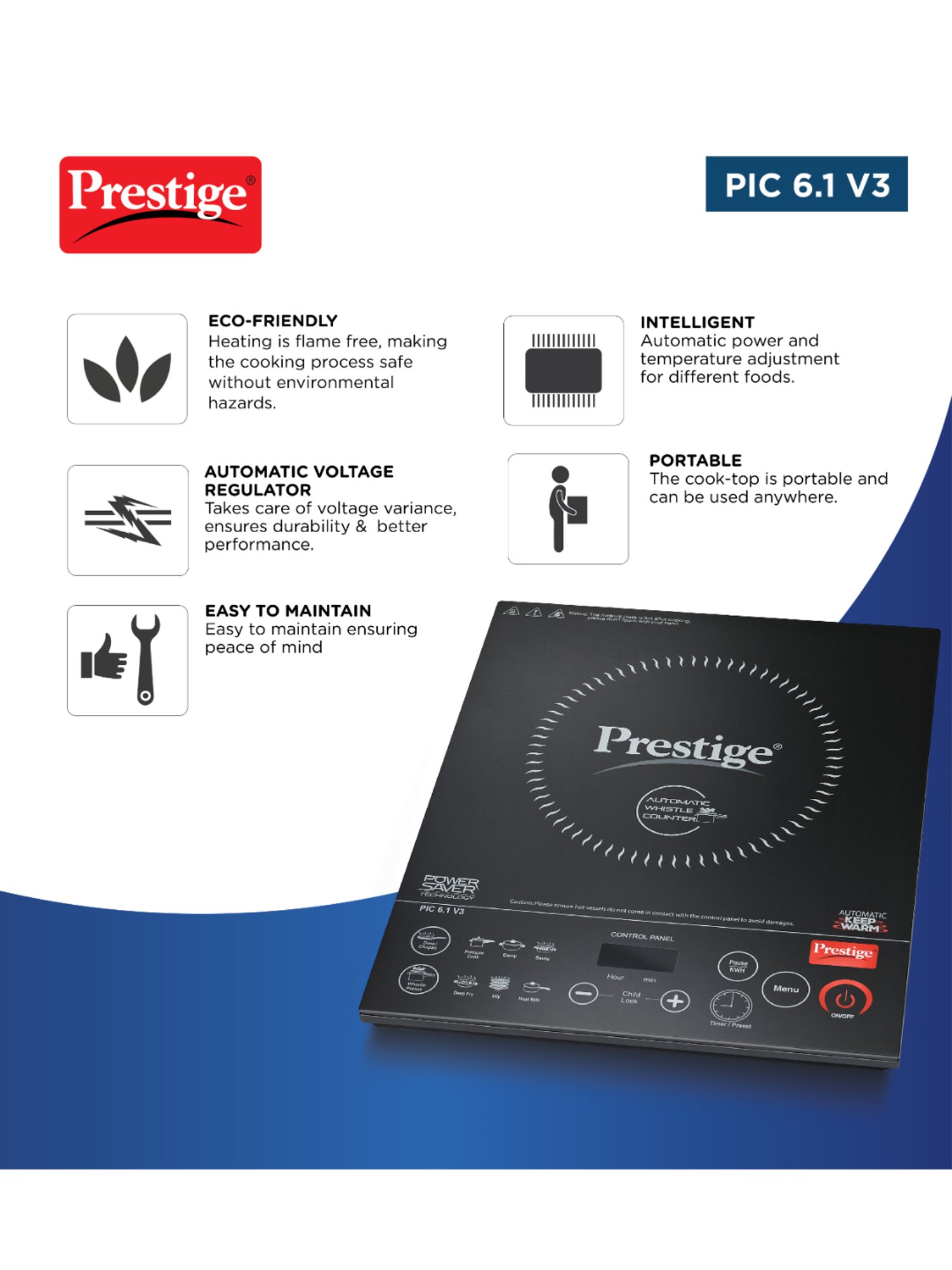 Prestige PIC 16.0 Plus 1900W Induction Cooktop (Black)