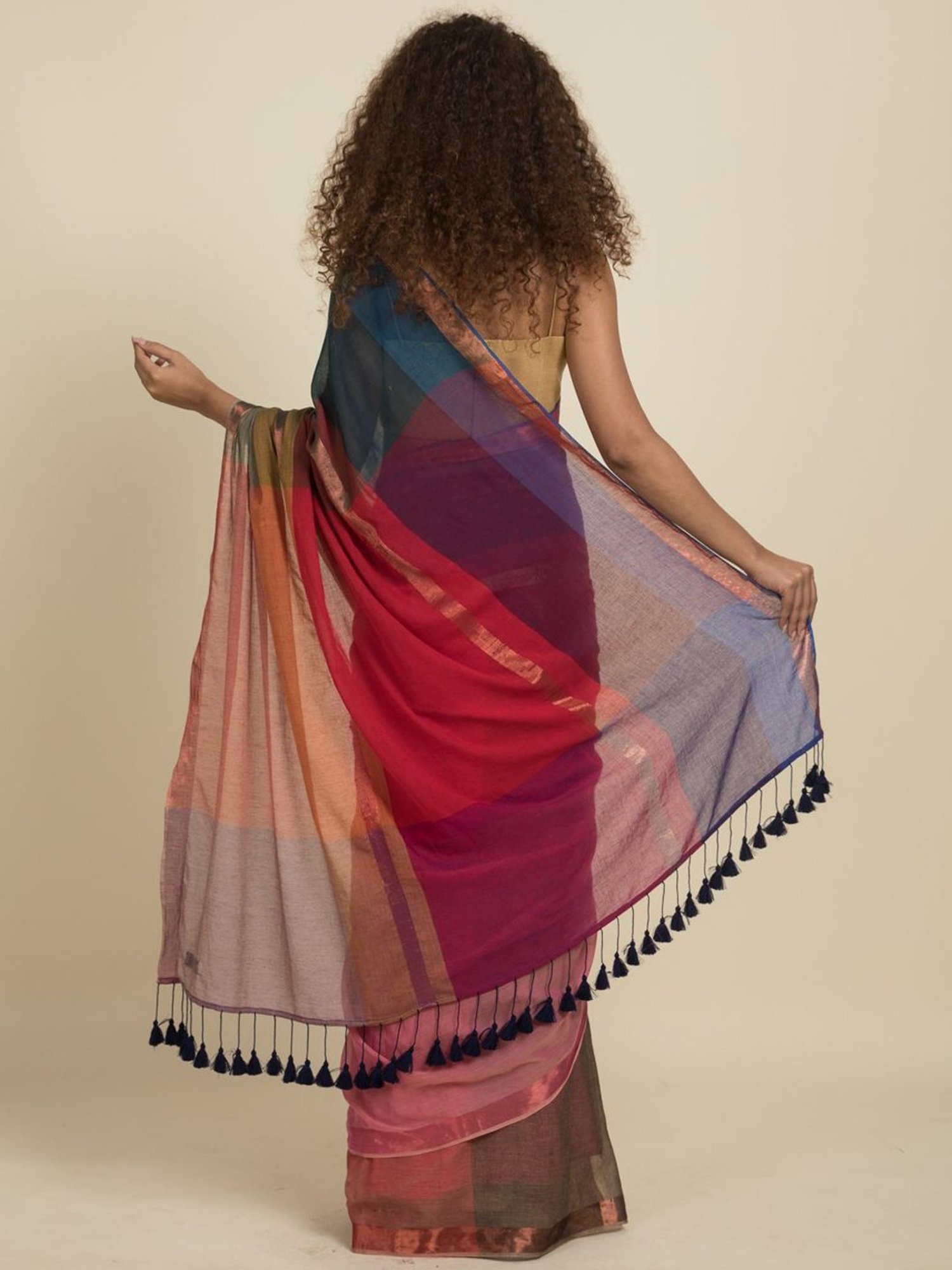 Suta Multicolored Pure Cotton Zari Work Saree Without Blouse