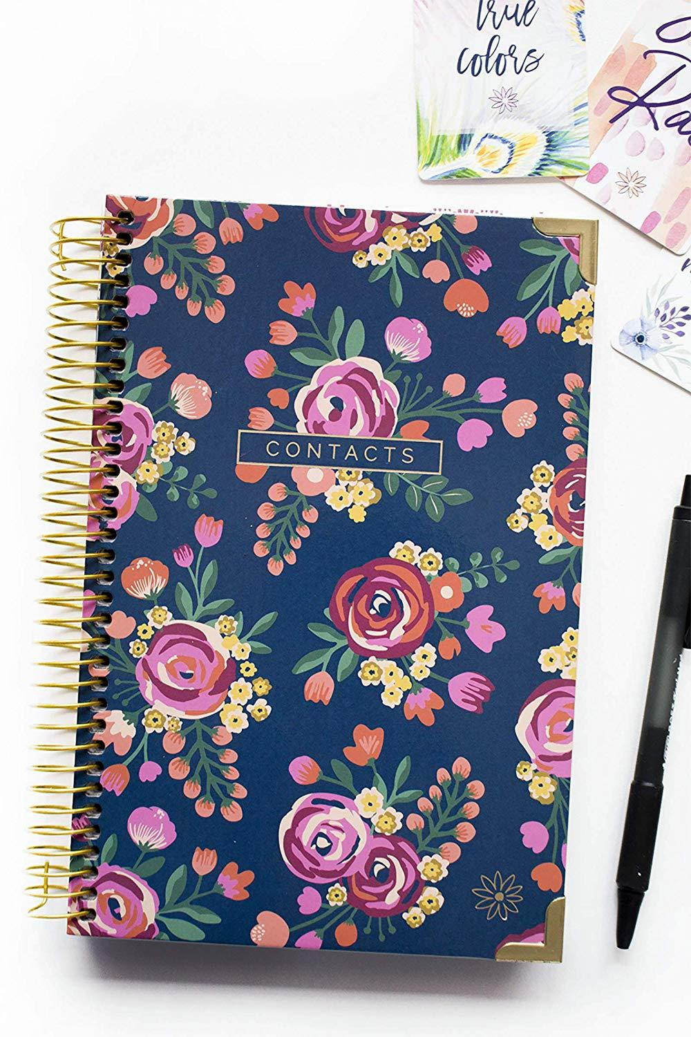 bloom daily planners New and Improved Hardcover Contacts/Address Book - 6" x 8.25" - Vintage Floral