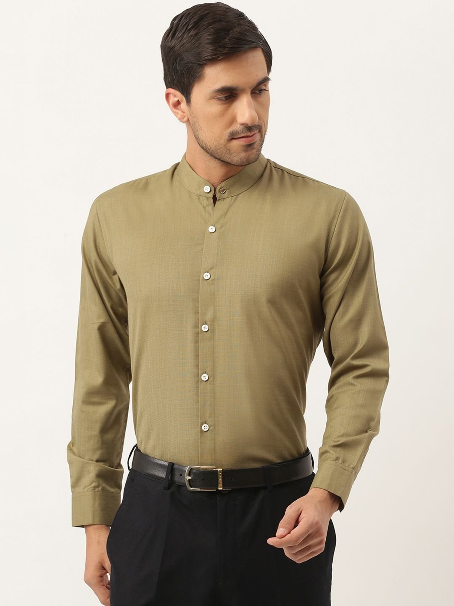Sojanya Olive Green Cotton Regular Fit Shirt
