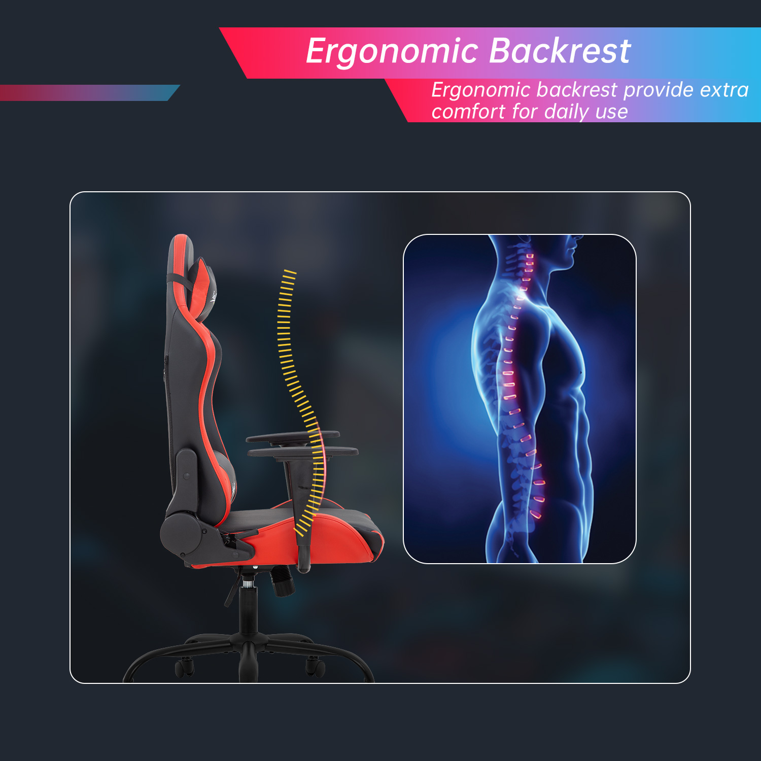 PC Gaming Chair Racing Chair Ergonomic Computer Chair with Lumbar Support Headrest Armrest Task Rolling Swivel Desk Chair PU Leather E-Sports Adjustable Office Chair Red