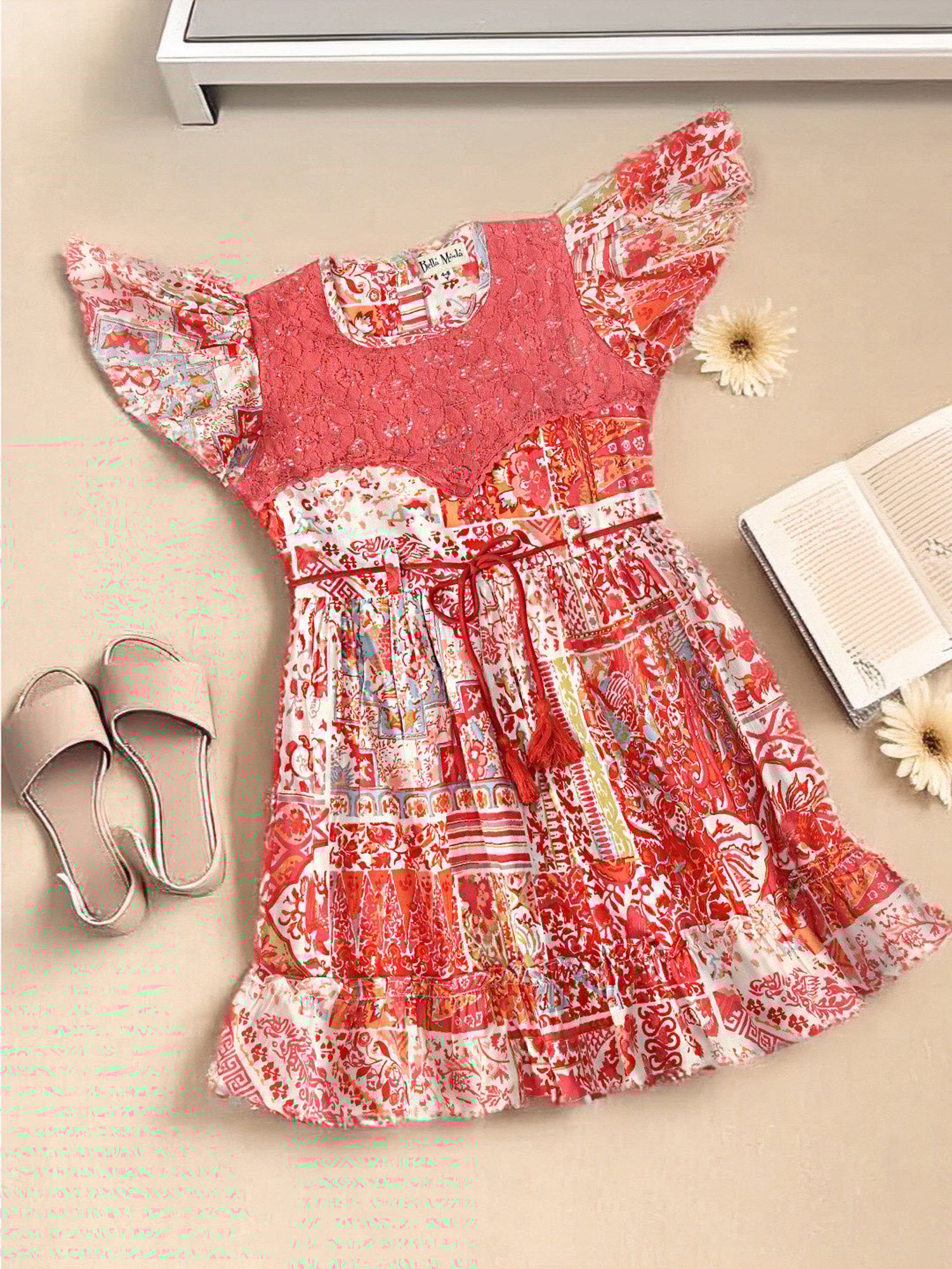 Bella Moda Kids Red Printed Fit & Flare Dress