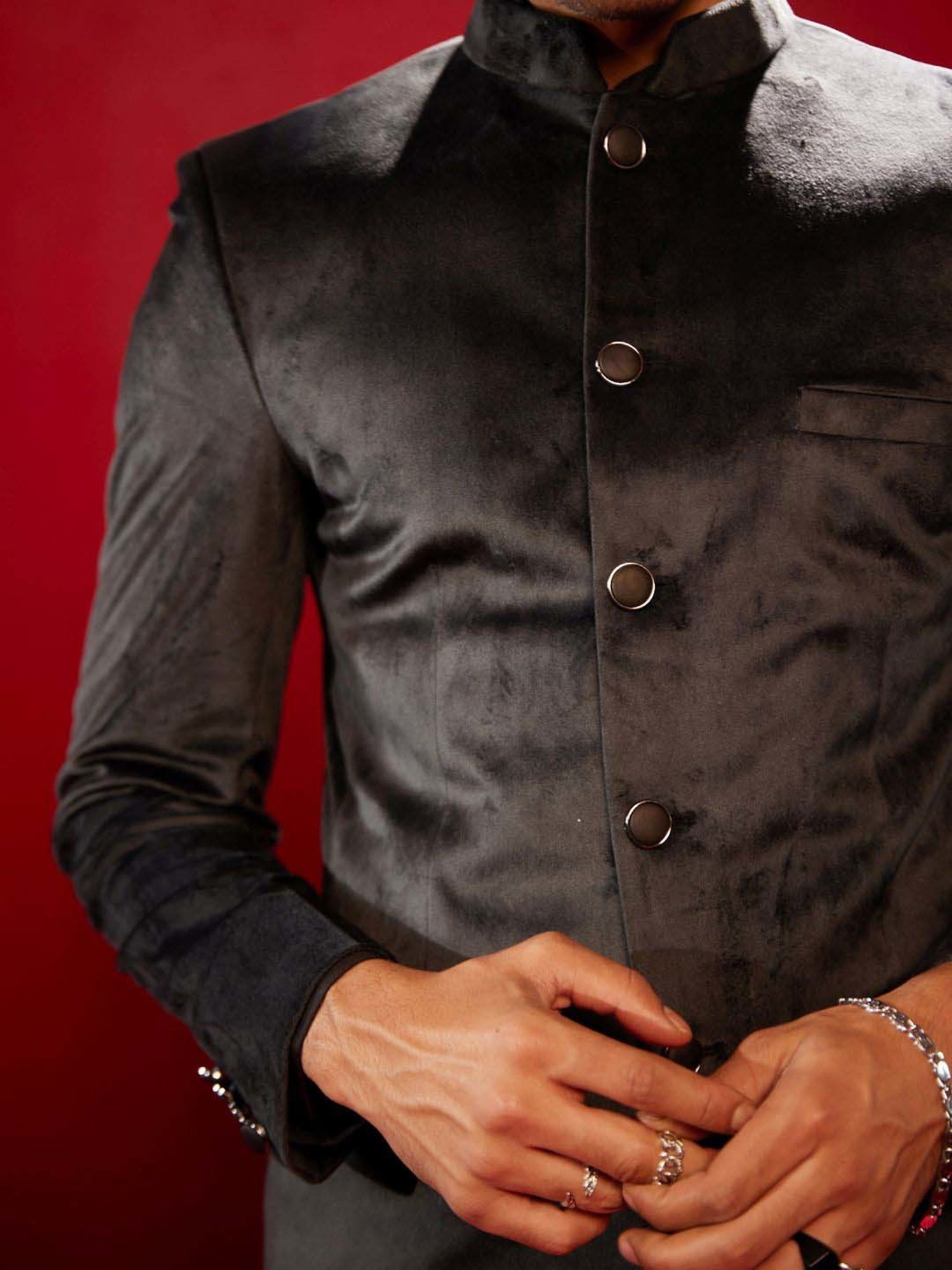 Vastramay Black Regular Fit Ethnic Blazer