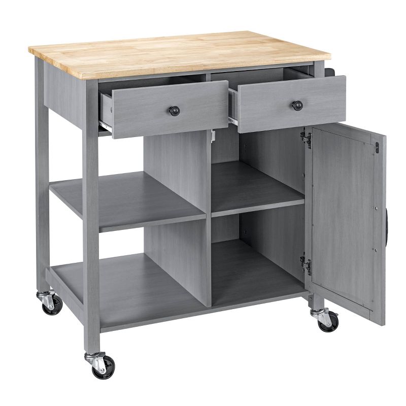 34" Kitchen Cart with Wood Top Gray - Home Essentials