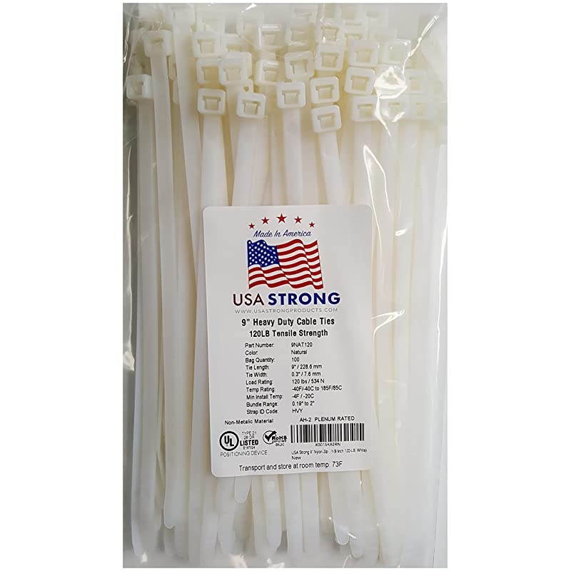 Duty Cable Zip Ties. Durable strong nylon tie wraps, 120 LB Tensile Strength (9 Inch 2,500 Case, White)