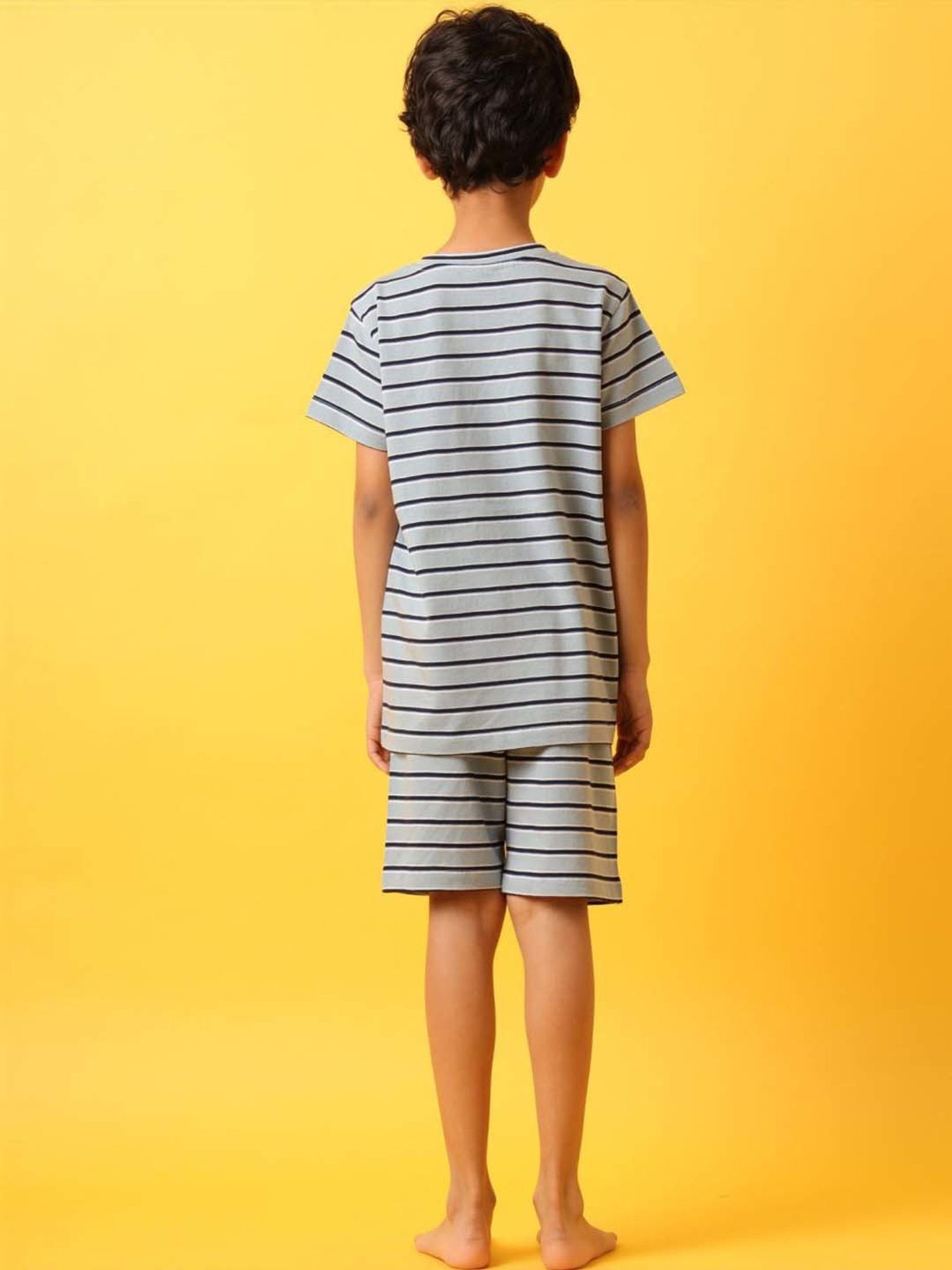 Anthrilo Kids blue Cotton Striped T-Shirt & Short