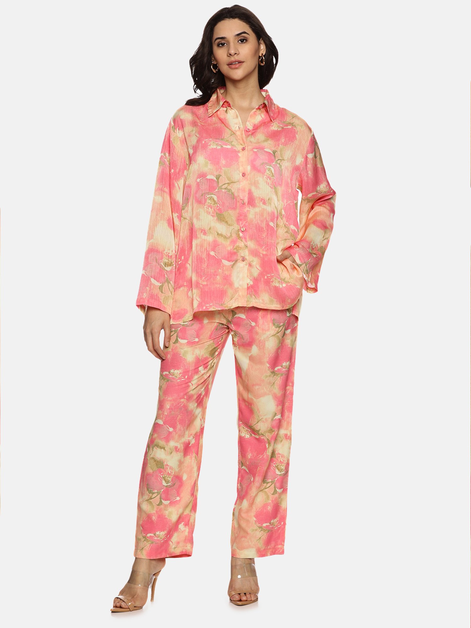 ISU Pink Printed Shirt With Trousers