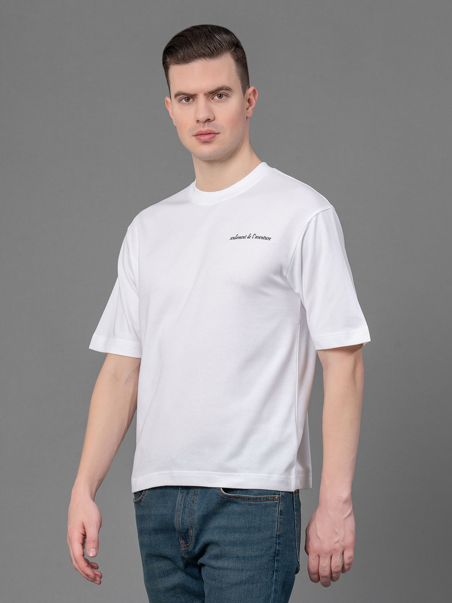 Red Tape White Loose Fit Graphic Print Oversized T-Shirt