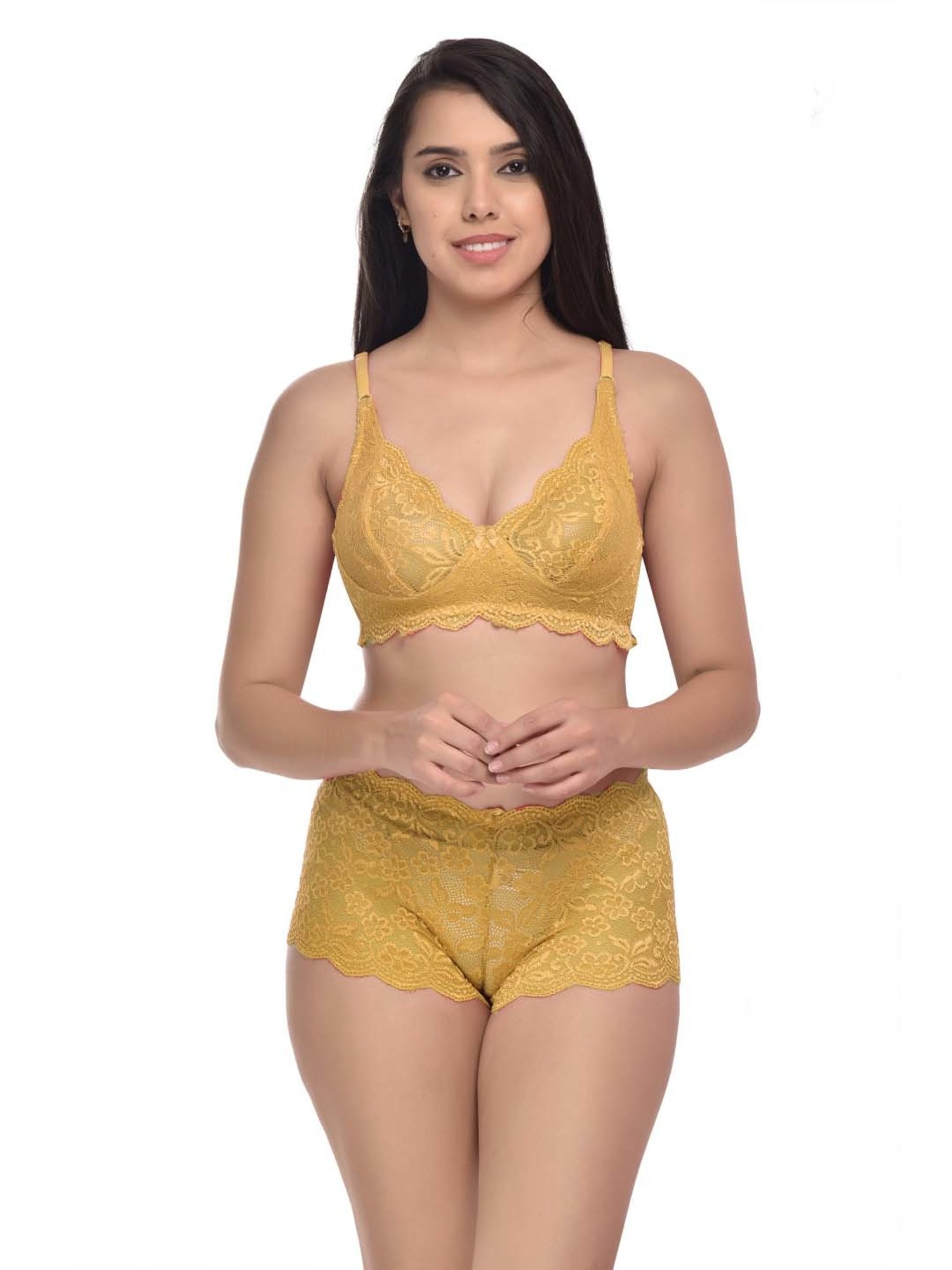 mod & shy Black Self Pattern Lingerie Set