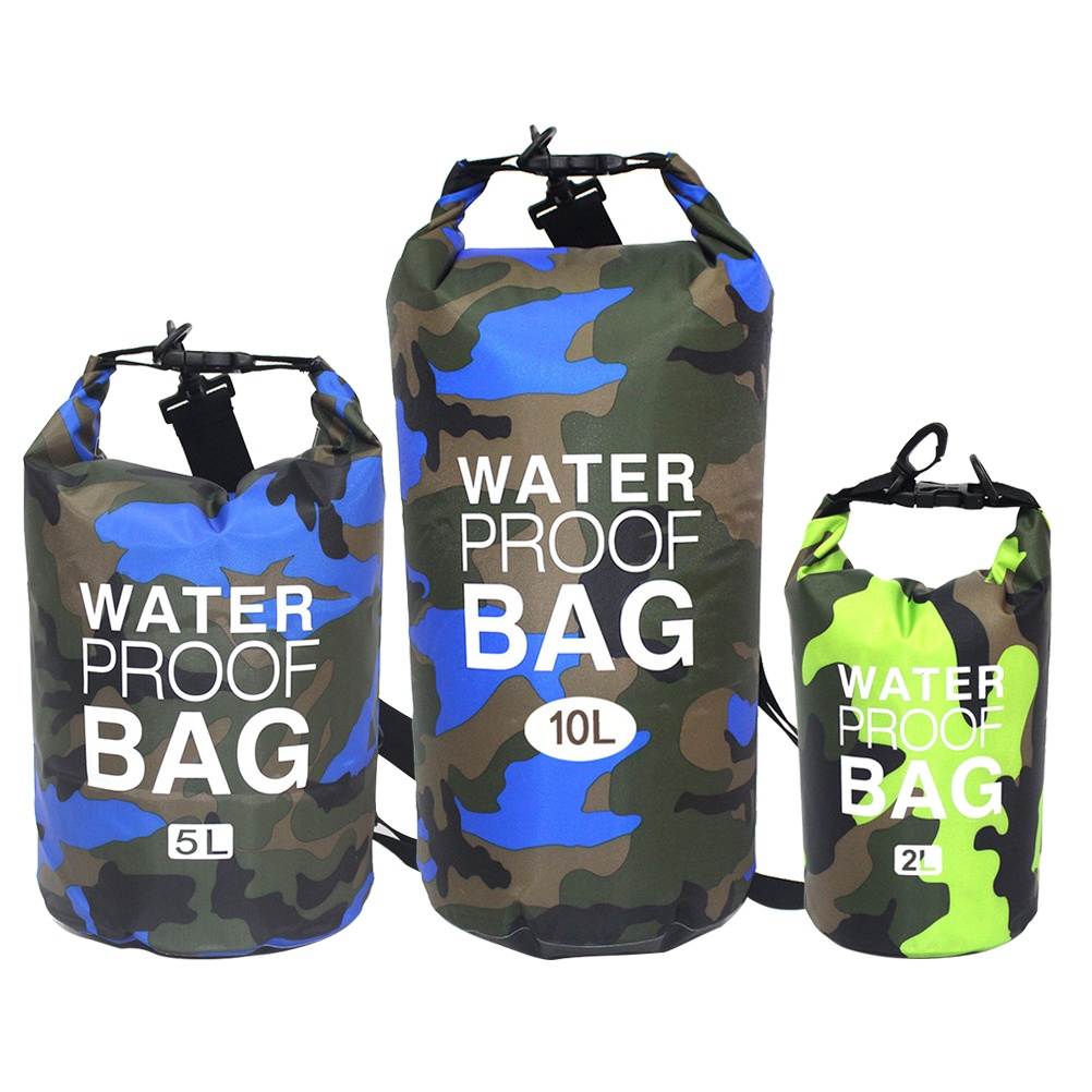 3pcs Outdoor Camouflage Waterproof Bags PVC Bucket Pack Beach Shoulder Bag for Swimming Boating Kayaking (Mixed Colors, 2L+5L+10L)