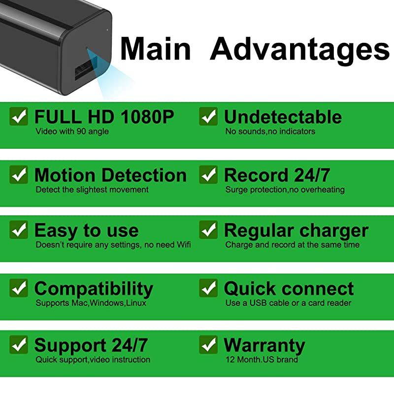 Camera Hidden Camera Premium Pack HD 1080P Motion Detection USB Hidden Camera Surveillance Camera Mini Camera Nanny Camera Best Camera Charger Hidden Camera Charger
