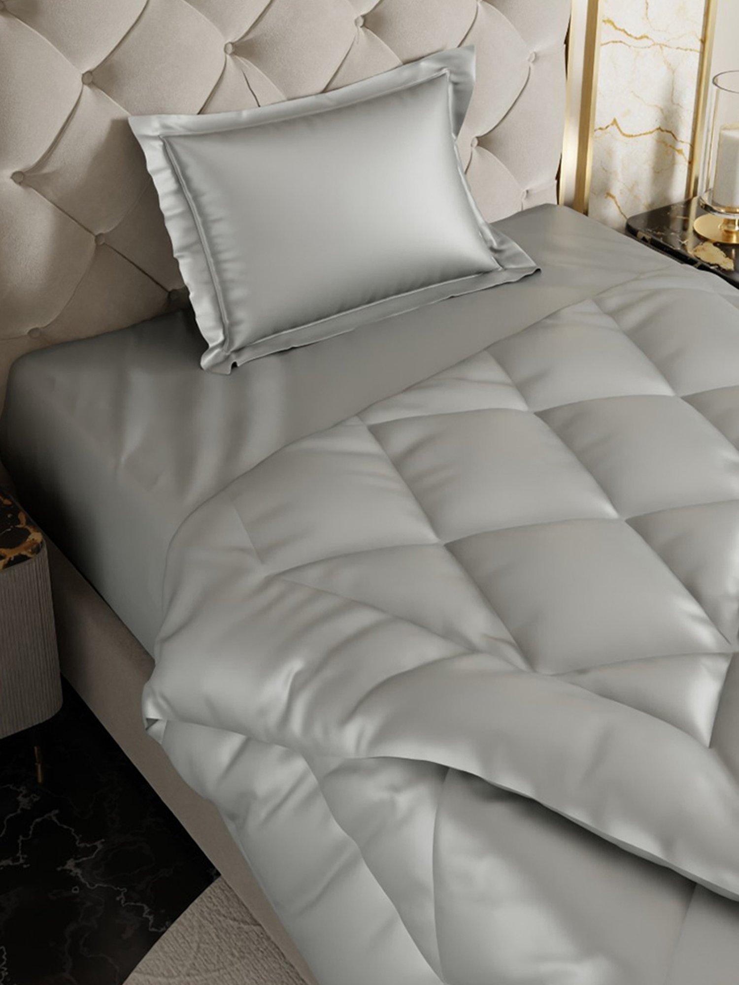 Stoa Paris Date Night Grey 150 GSM Poly Satin Single Ultra Silky Soft Comforter