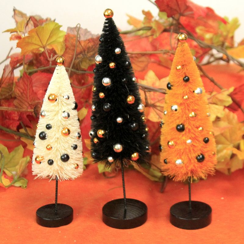 Halloween 11.0" Halloween Confetti Trees Set/3 Bottle Brush Ornament Tree  -  Decorative Figurines
