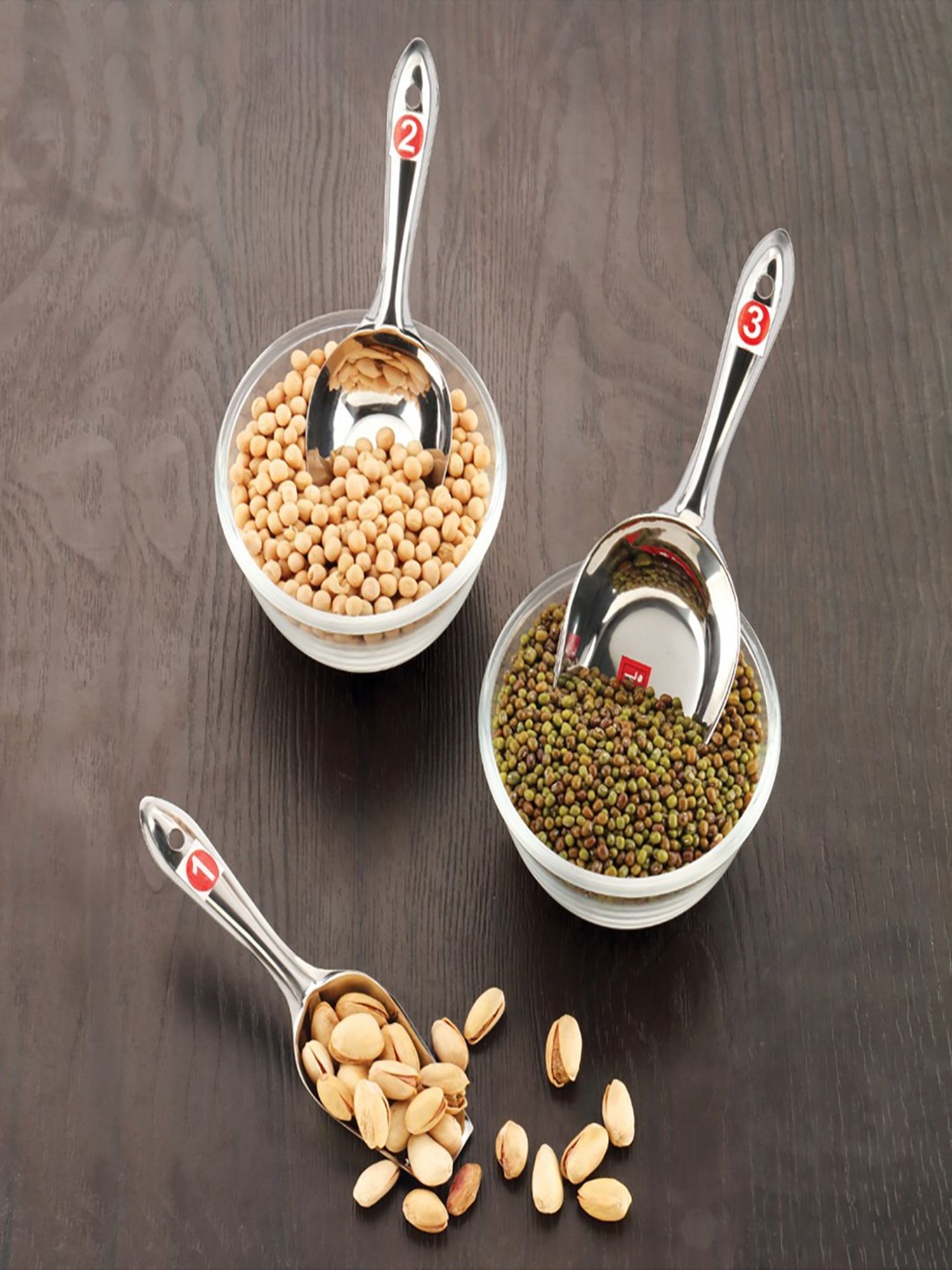 HAZEL Silver Stainless Steel Kitchen Scoop for Grocery - Set of 3