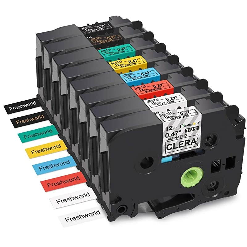 P Touch TZe 12mm 047 Inch Standard Laminated Label Tape ClearWhiteRedBlueYellowGreenGoldWhite on BlackCompatible with Brother PTouch PTD210 PTH110 PTD200 Label Maker12 inch8P