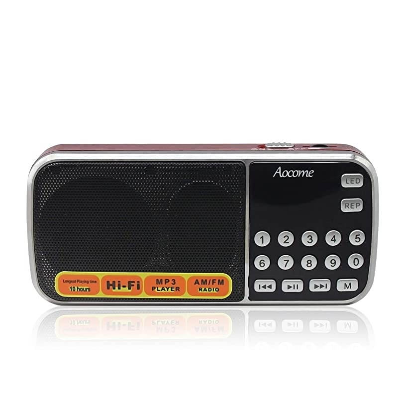AM FM Radio Portable, Mini Digital Radio Speaker Music Player with Best Reception, Automatic/Manual Search, Radio with Micro SD/TF Card Slot, USB Rechargeable Battery, by  (Red)