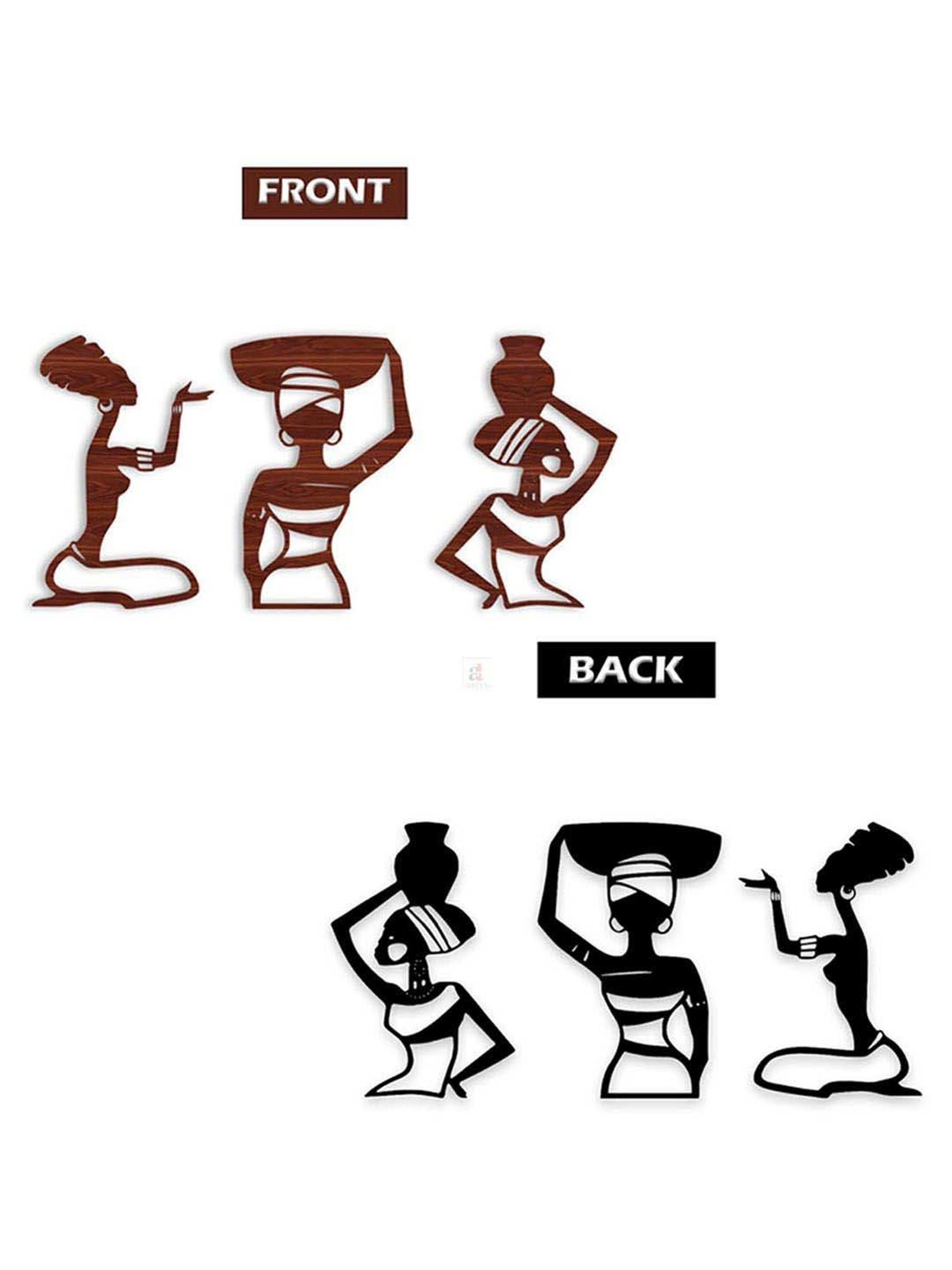 Art Street African Tribal Women 2 in 1 MDF Brown Wood Cutout Ready To Hang Wall Decor