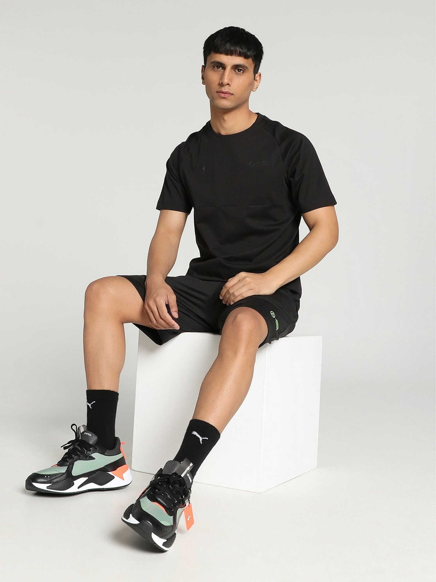 Puma Mercedes-AMG Petronas Motorsport Black Cotton Regular Fit Sports T-Shirt