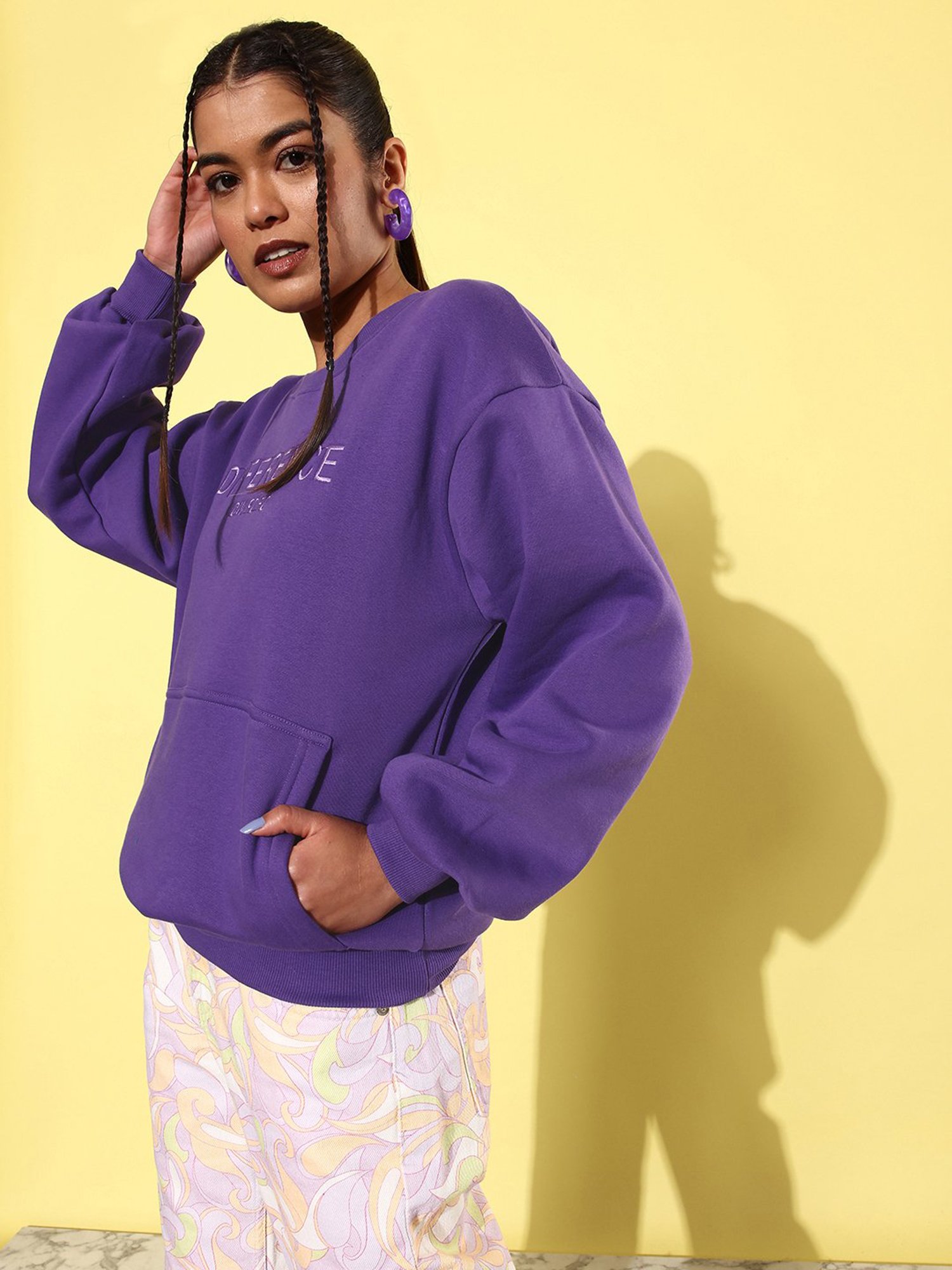 Difference of Opinion Purple Fleece Graphic Print Oversized Sweatshirt